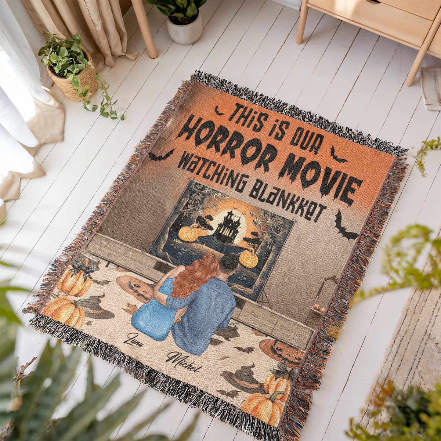 Personalized Heirloom Artwork Woven Blanket Horror Movie-Express Your Love Gifts