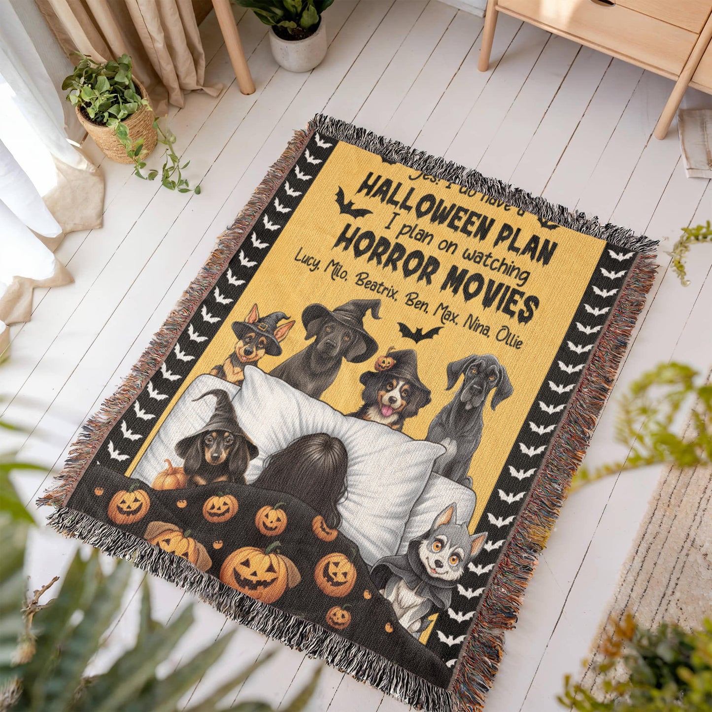 Personalized Heirloom Artwork Woven Blanket Haloween Plan-Express Your Love Gifts