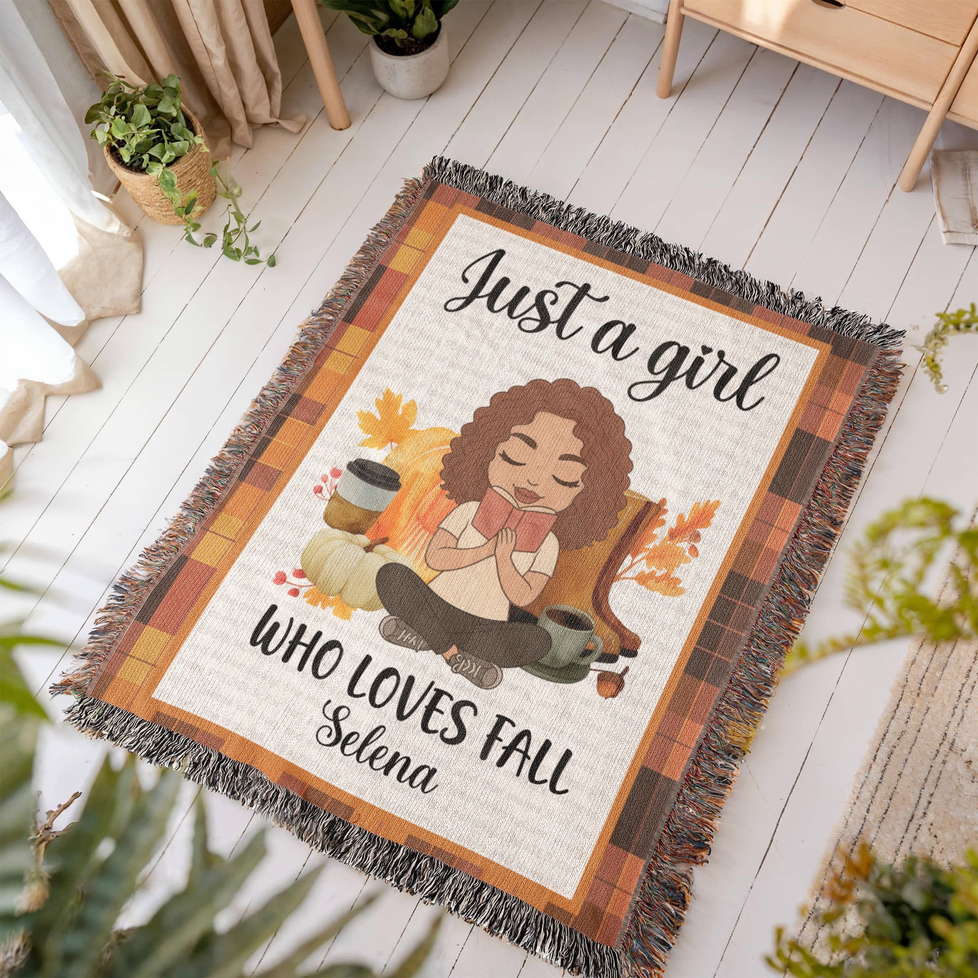 Personalized Heirloom Artwork Woven Blanket Just a Girl-Express Your Love Gifts