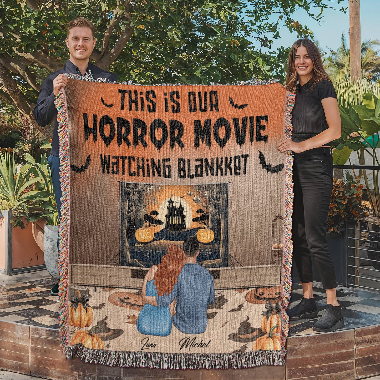 Personalized Heirloom Artwork Woven Blanket Horror Movie-Express Your Love Gifts