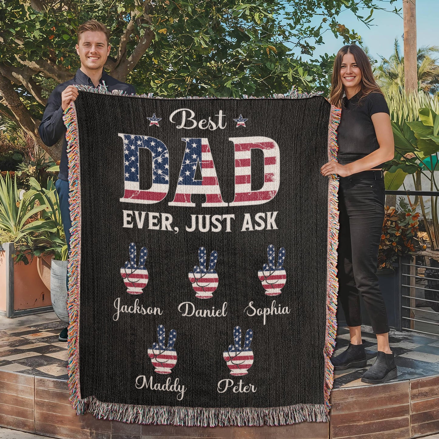 Personalized Heirloom Artwork Woven Blanket Best Dad Ever Just Ask-Express Your Love Gifts