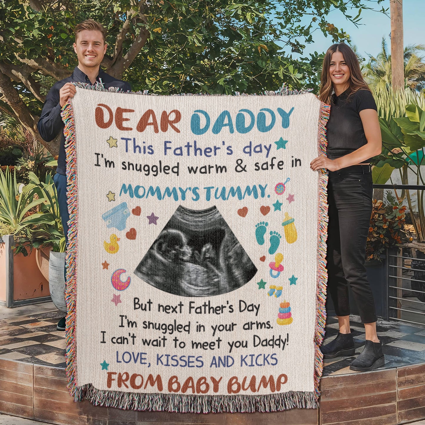 Personalized Heirloom Artwork Woven Blanket Dear Daddy From Baby Bump-Express Your Love Gifts
