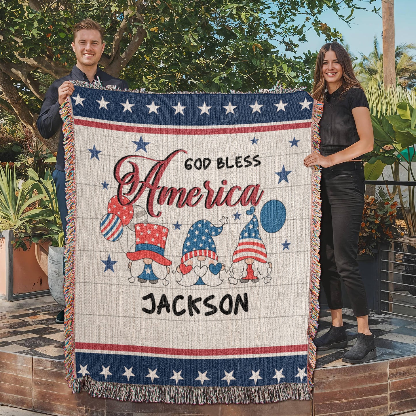 Personalized Heirloom Artwork Woven Blanket God Bless America-Express Your Love Gifts