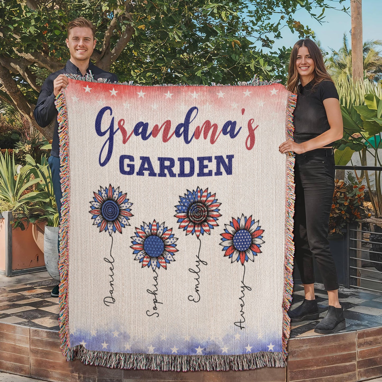 Personalized Heirloom Artwork Woven Blanket Grandma's Garden-Express Your Love Gifts