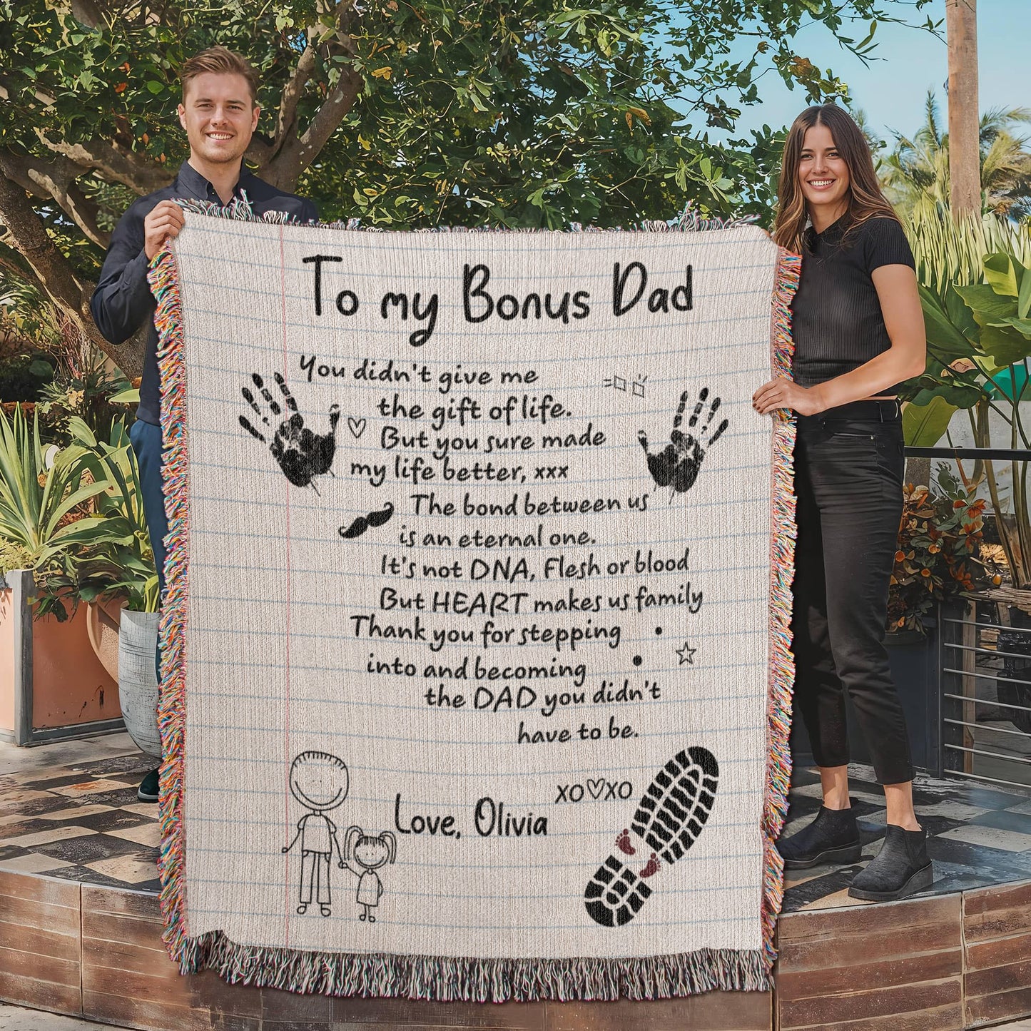 Personalized Heirloom Artwork Woven Blanket Bonus Dad-Express Your Love Gifts