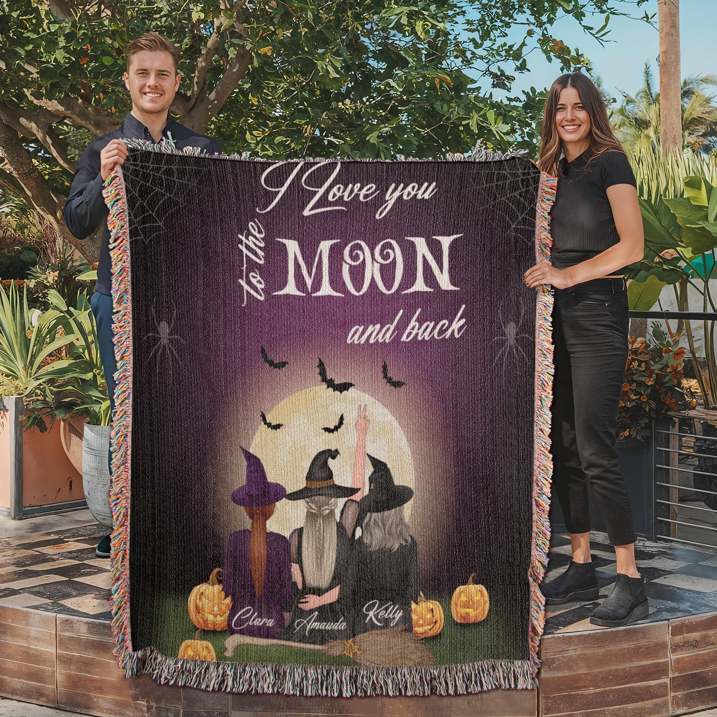Personalized Heirloom Artwork Woven Blanket I Love You to The Moon and Back-Express Your Love Gifts