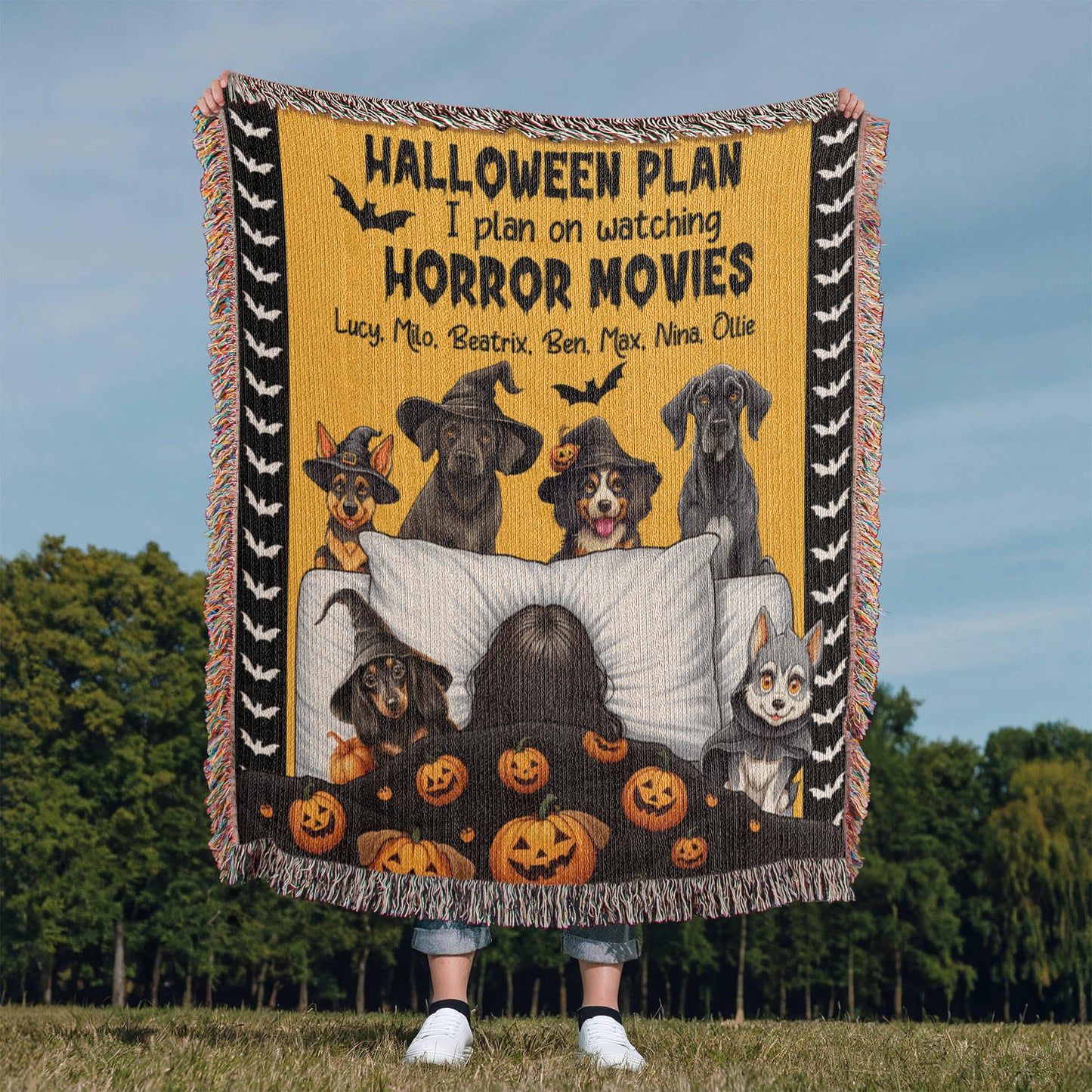 Personalized Heirloom Artwork Woven Blanket Haloween Plan-Express Your Love Gifts