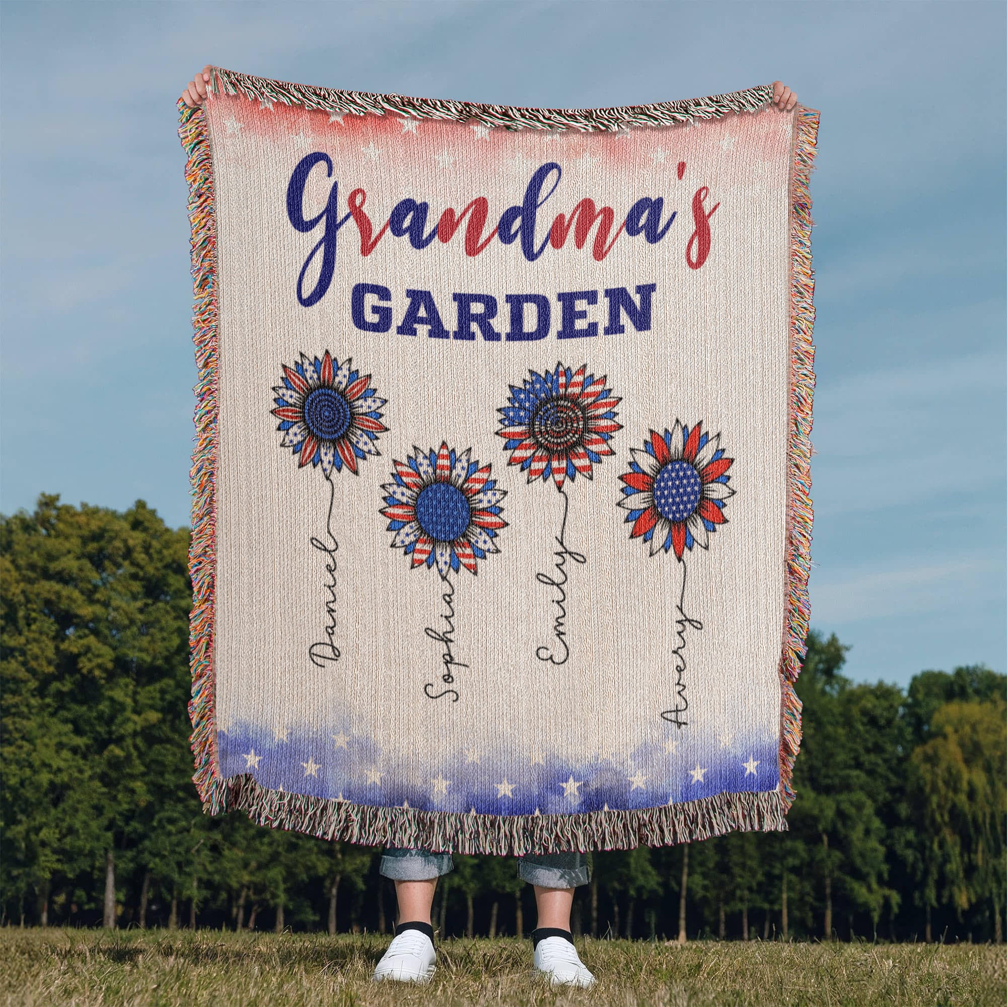 Personalized Heirloom Artwork Woven Blanket Grandma's Garden-Express Your Love Gifts