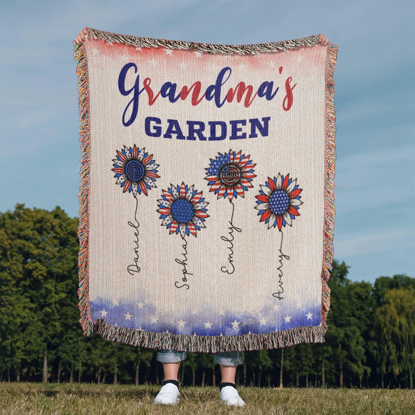 Personalized Heirloom Artwork Woven Blanket Grandma's Garden-Express Your Love Gifts