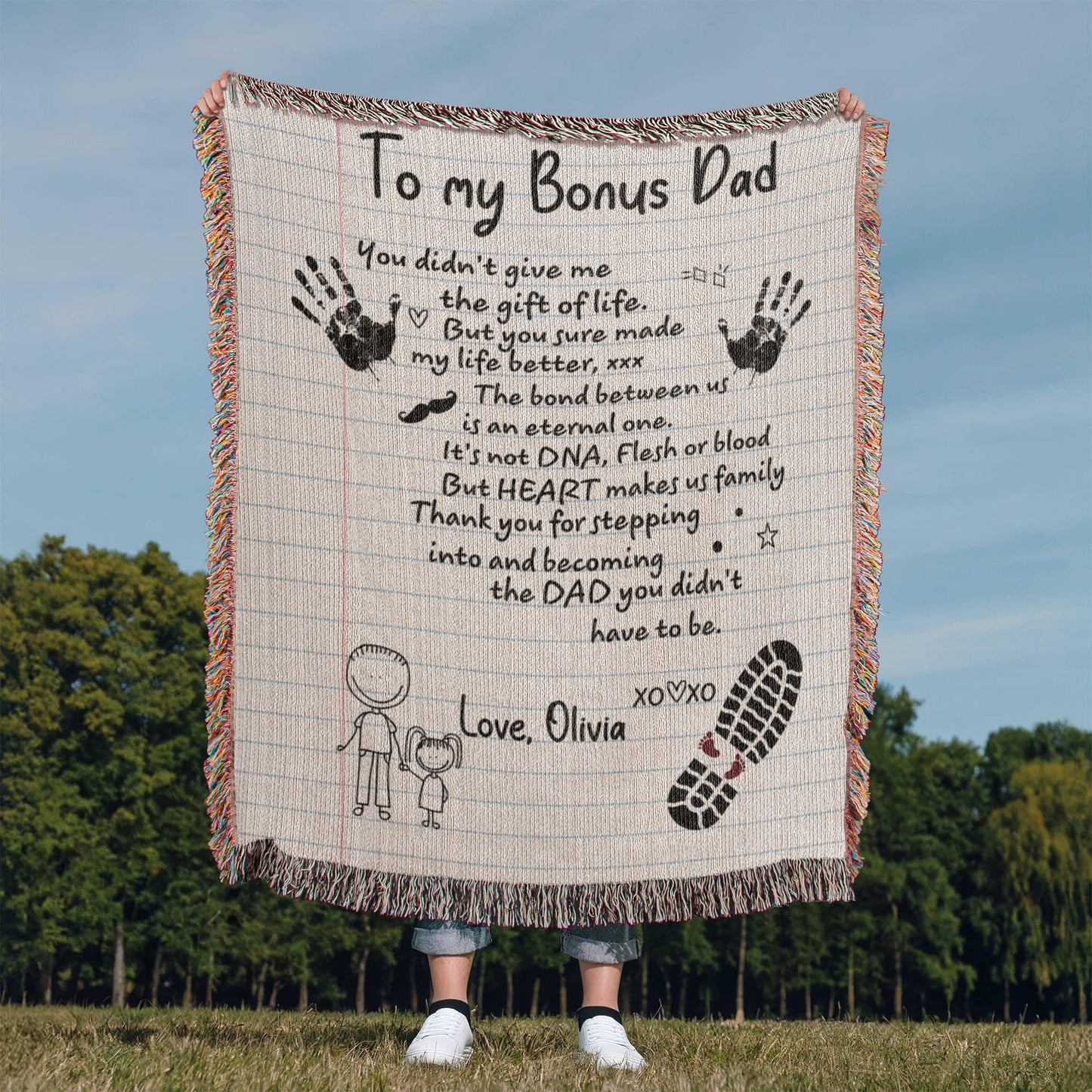 Personalized Heirloom Artwork Woven Blanket Bonus Dad-Express Your Love Gifts