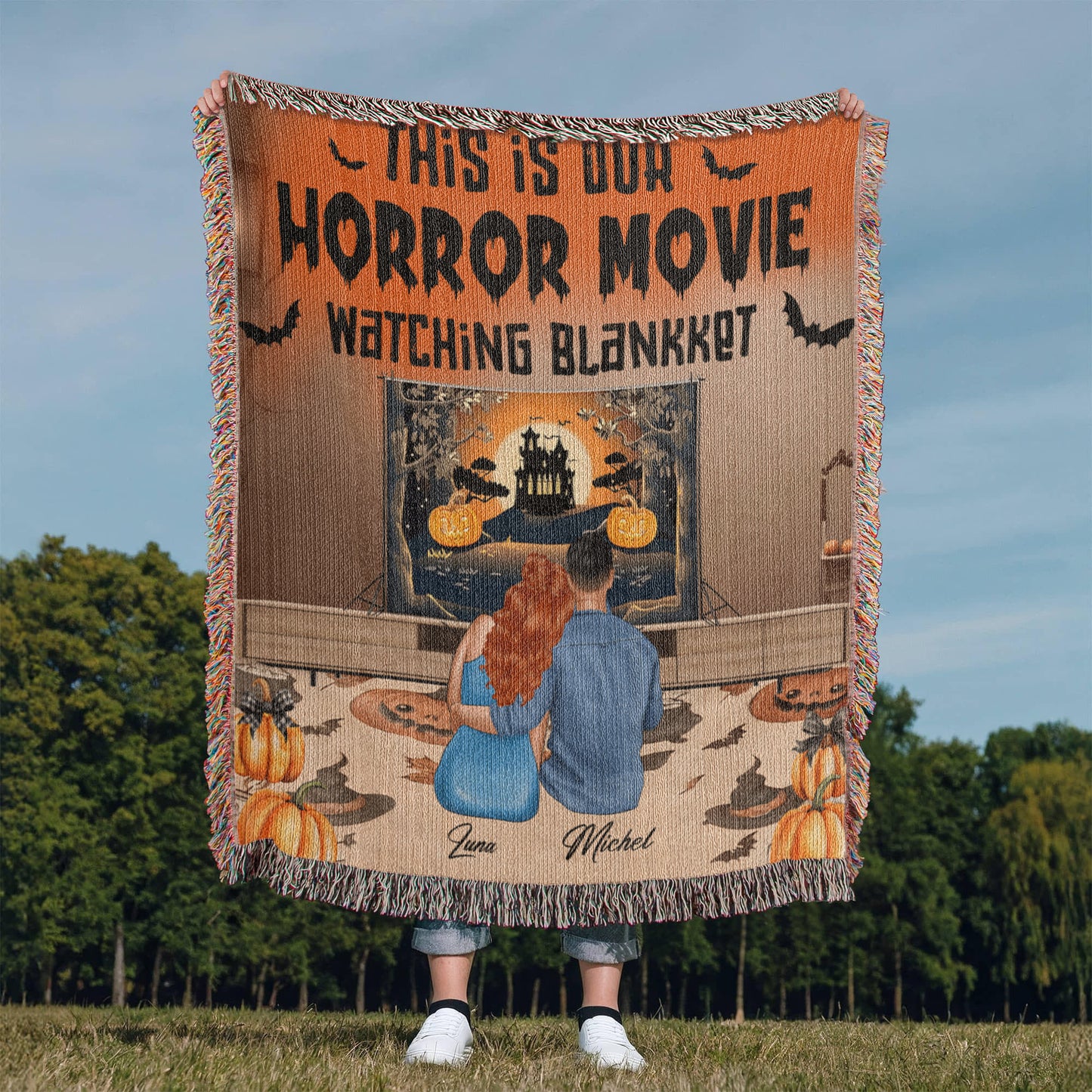 Personalized Heirloom Artwork Woven Blanket Horror Movie-Express Your Love Gifts