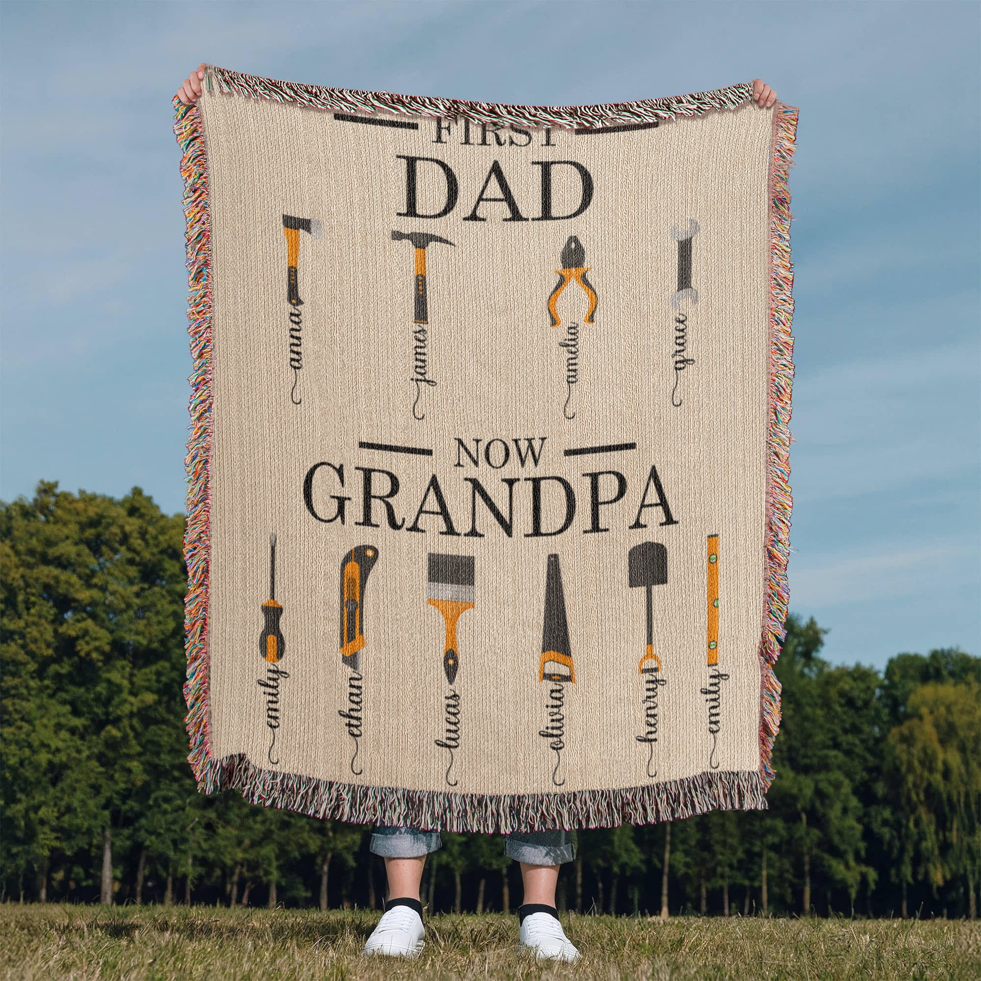 Personalized Heirloom Artwork Woven Blanket First Dad Now Grandpa-Express Your Love Gifts