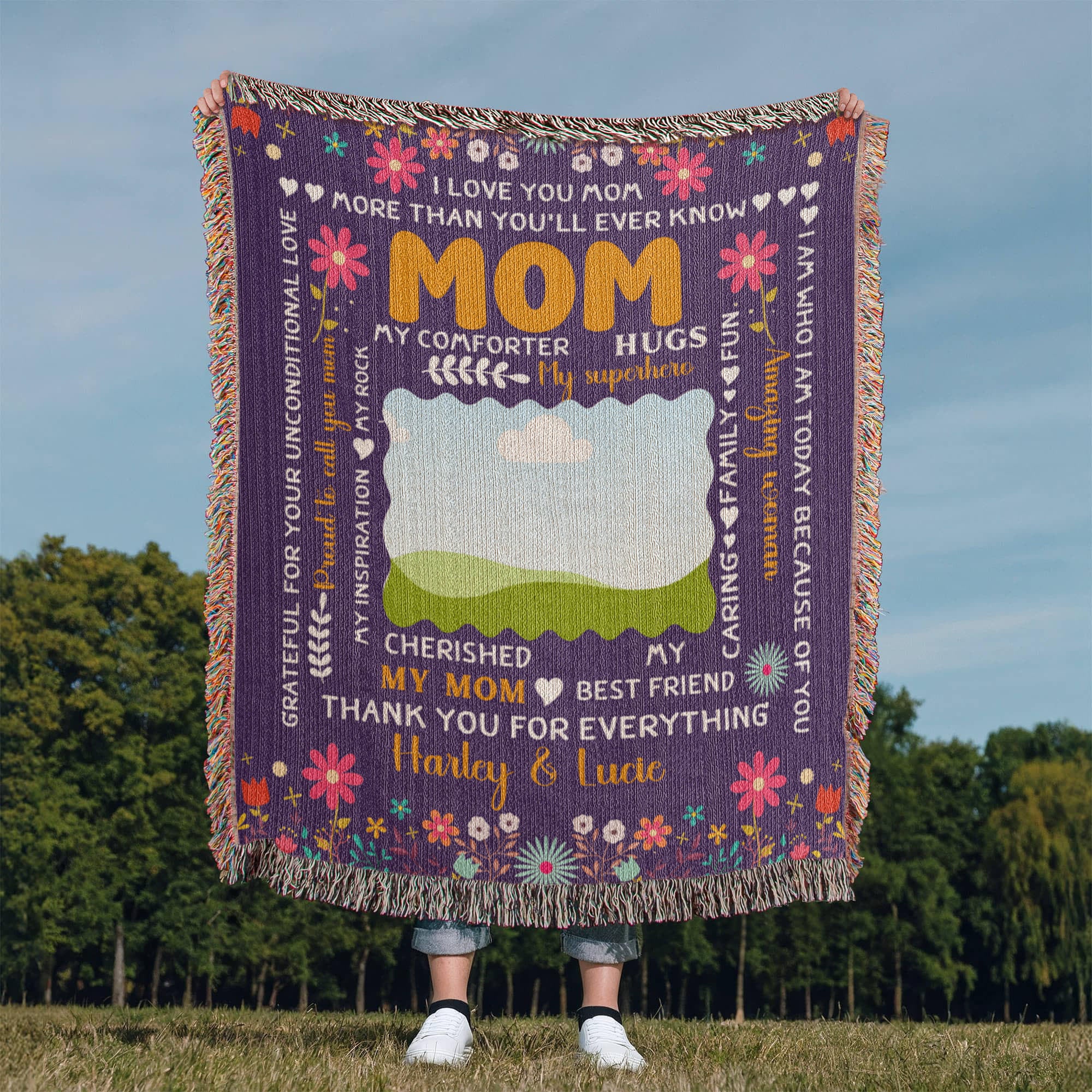 Personalized Heirloom Artwork Woven Blanket I Love You Mom-Express Your Love Gifts