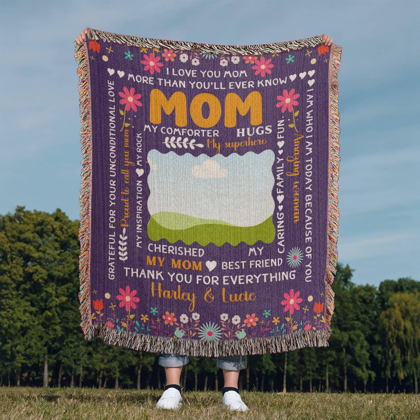 Personalized Heirloom Artwork Woven Blanket I Love You Mom-Express Your Love Gifts
