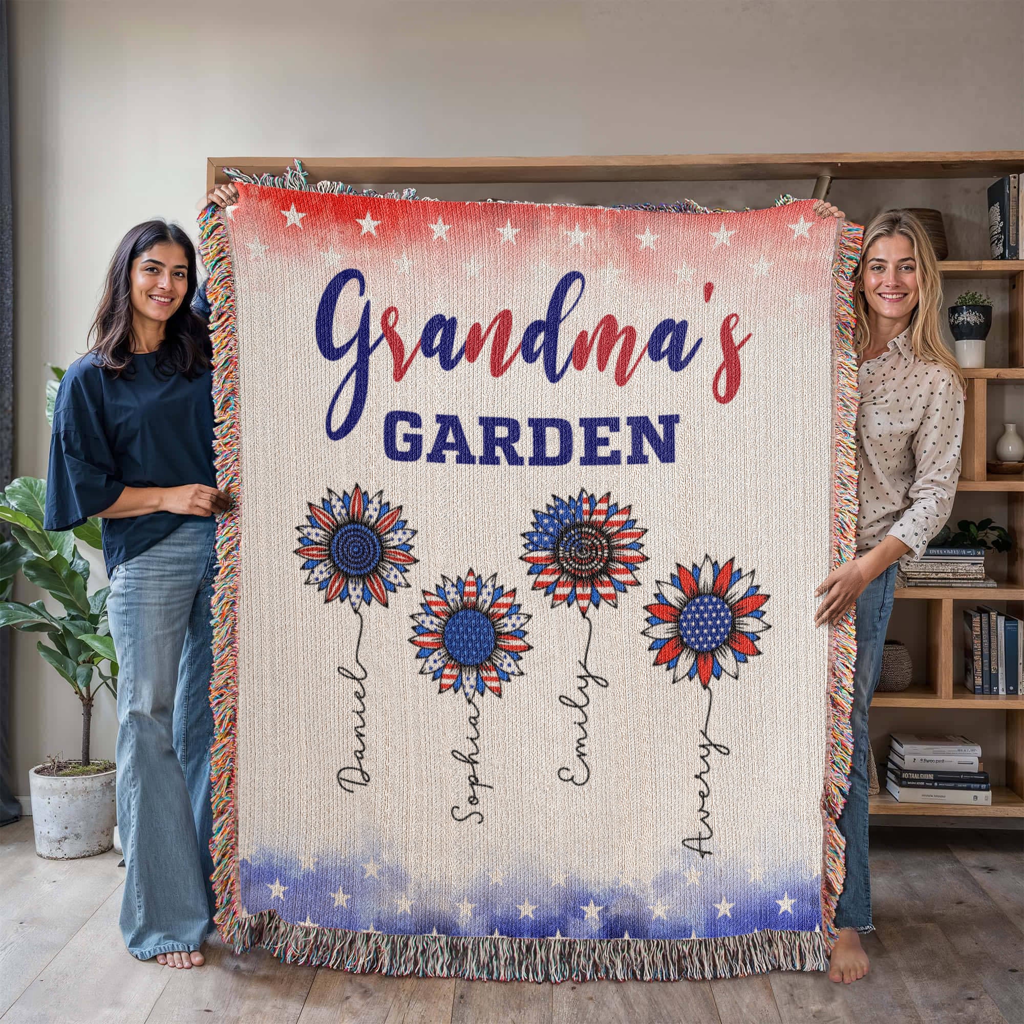 Personalized Heirloom Artwork Woven Blanket Grandma's Garden-Express Your Love Gifts