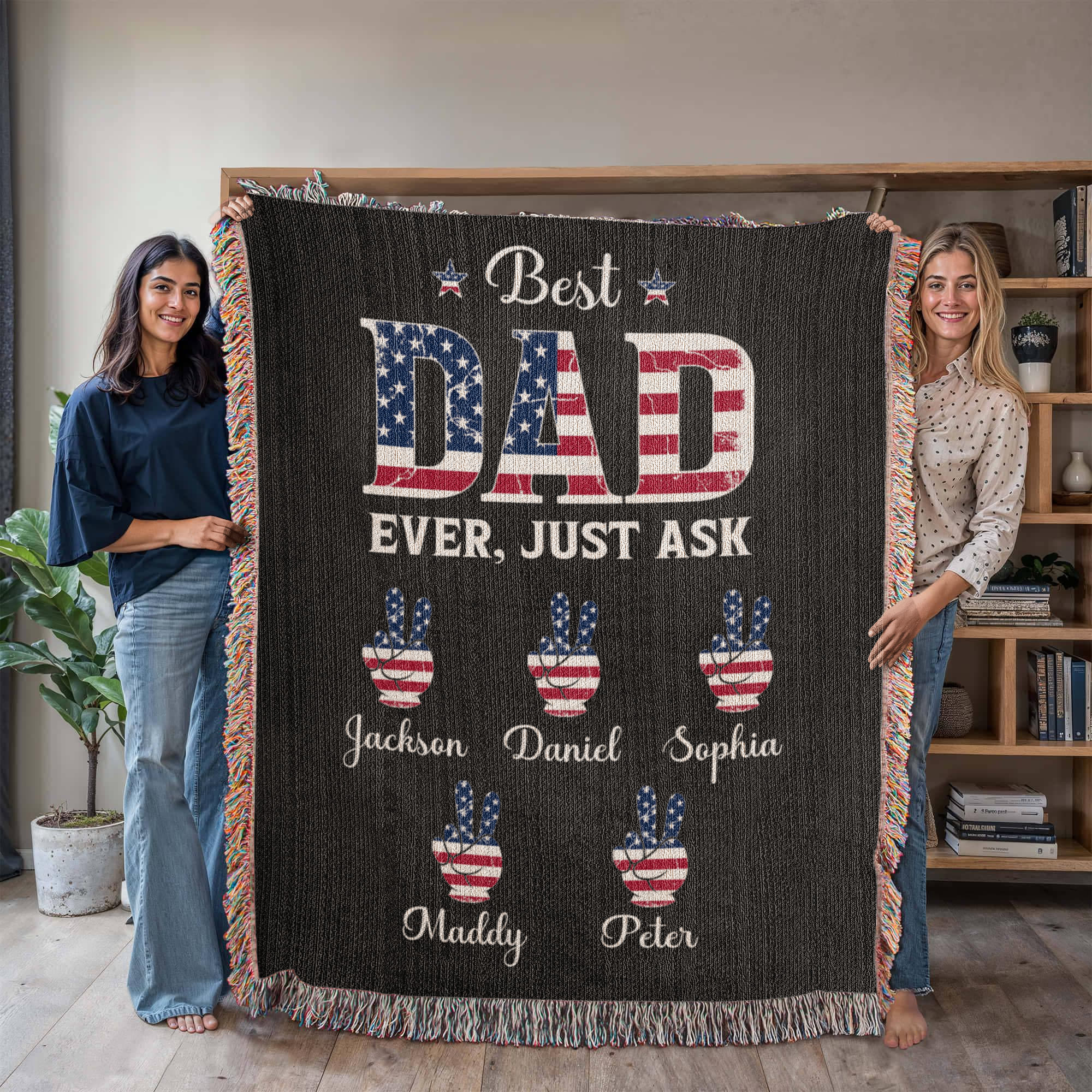 Personalized Heirloom Artwork Woven Blanket Best Dad Ever Just Ask-Express Your Love Gifts