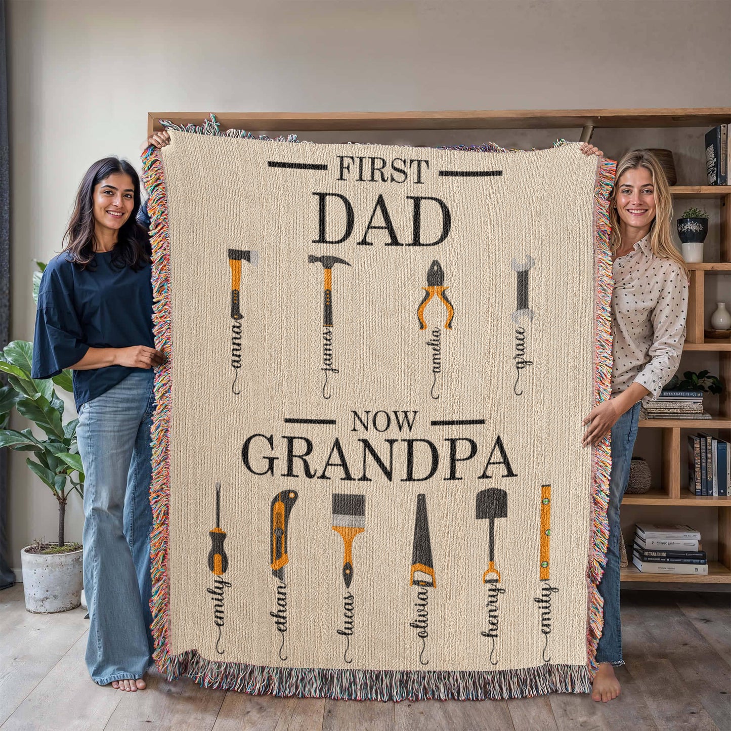 Personalized Heirloom Artwork Woven Blanket First Dad Now Grandpa-Express Your Love Gifts