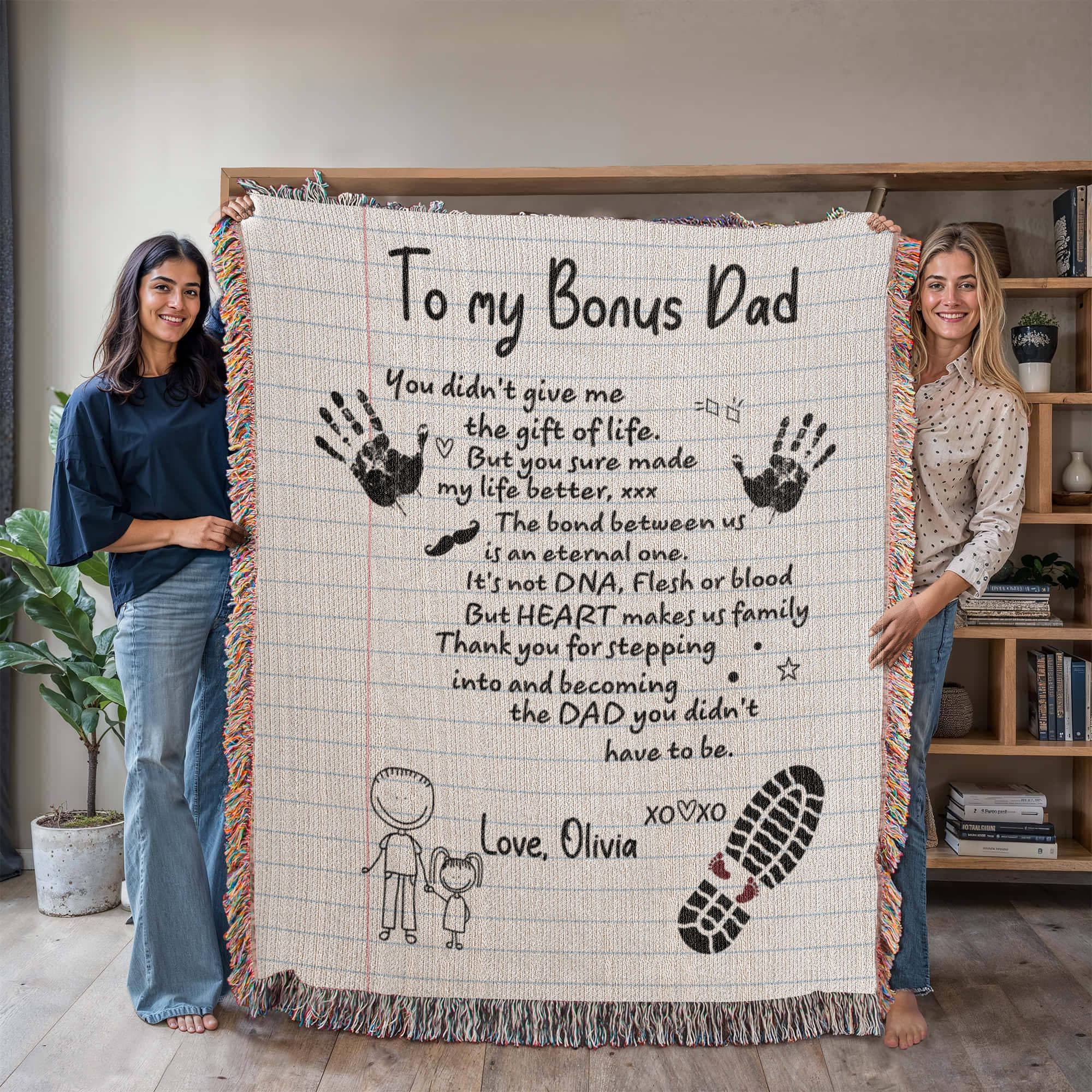 Personalized Heirloom Artwork Woven Blanket Bonus Dad-Express Your Love Gifts
