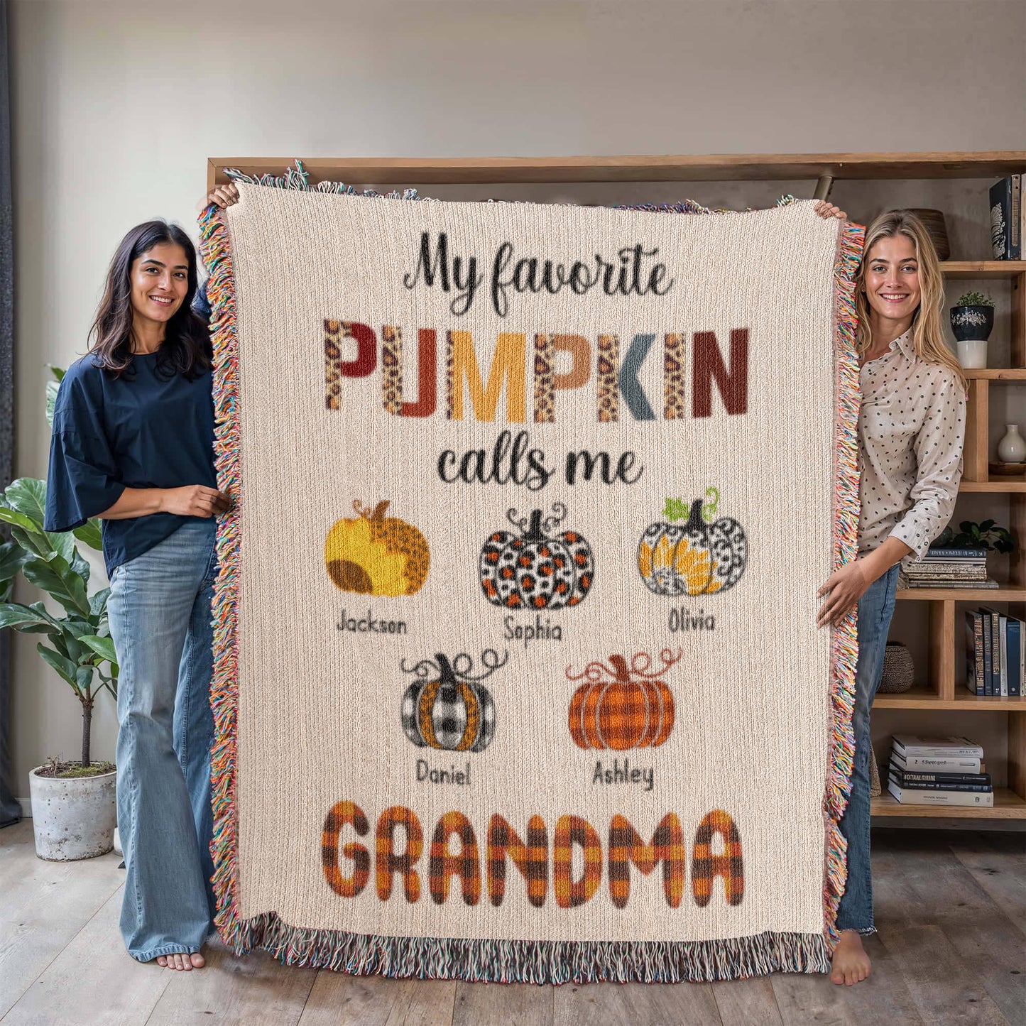 Personalized Heirloom Artwork Woven Blanket Favorite Pumpkin-Express Your Love Gifts