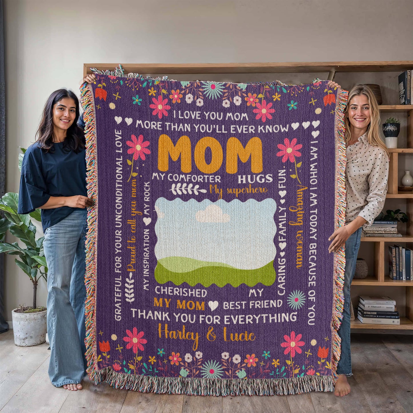 Personalized Heirloom Artwork Woven Blanket I Love You Mom-Express Your Love Gifts