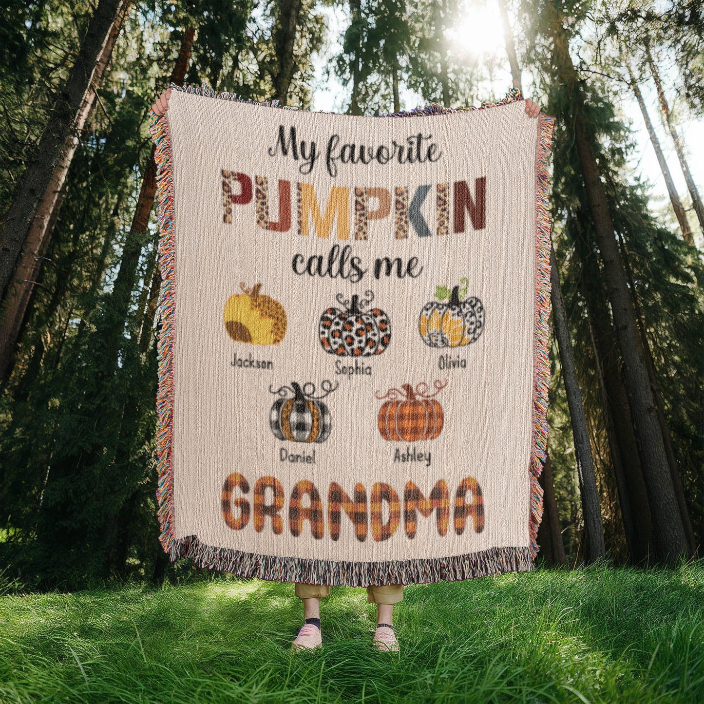 Personalized Heirloom Artwork Woven Blanket Favorite Pumpkin-Express Your Love Gifts