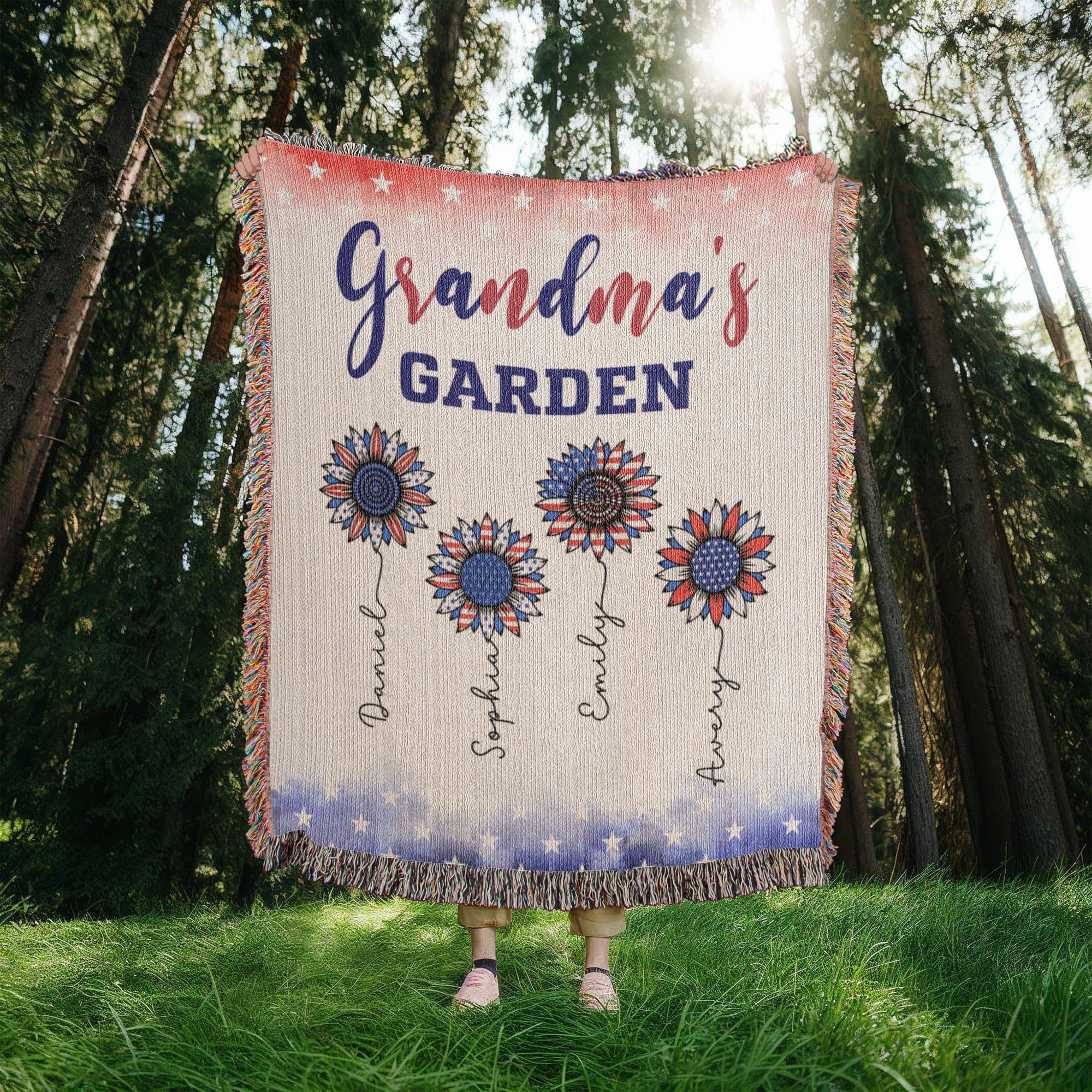 Personalized Heirloom Artwork Woven Blanket Grandma's Garden-Express Your Love Gifts