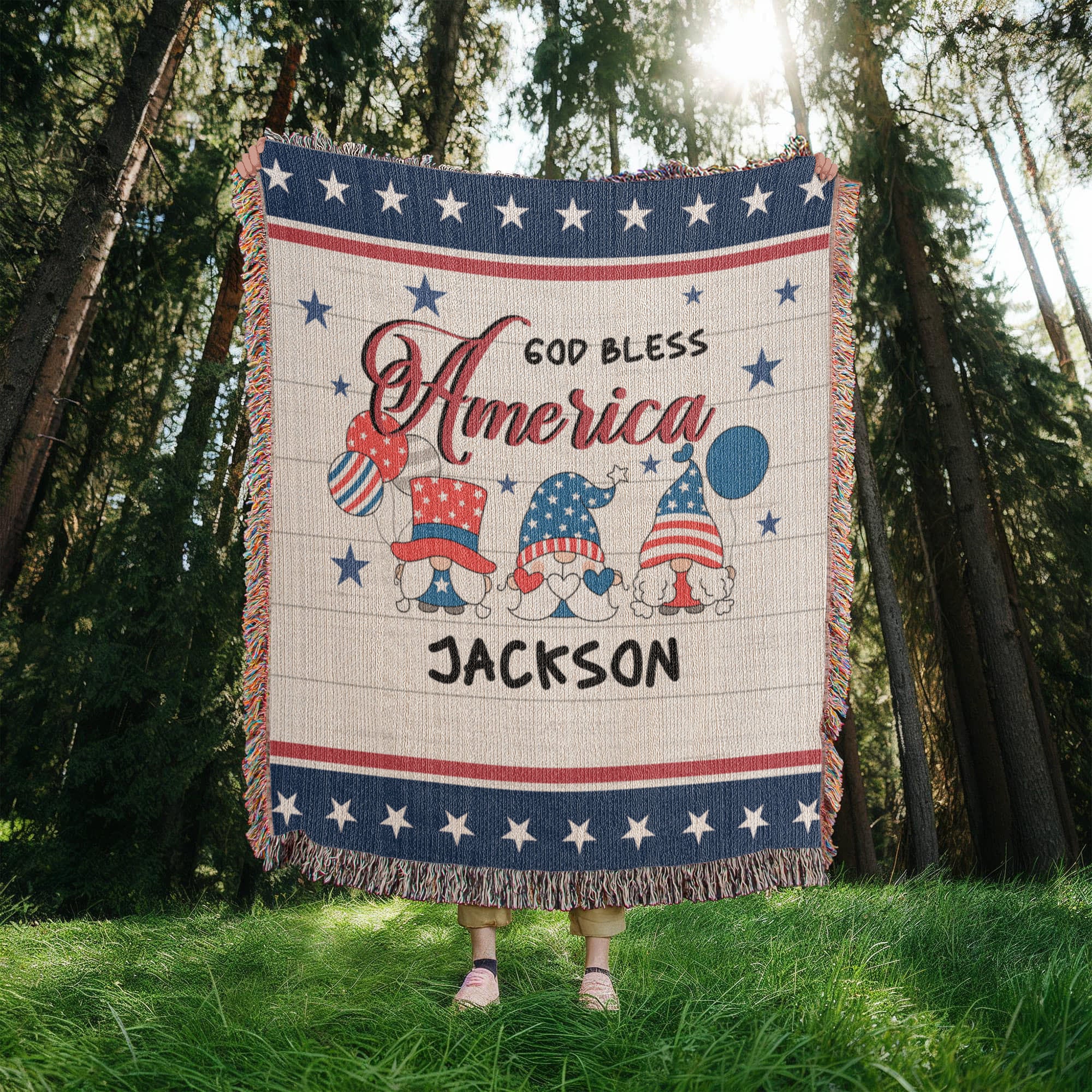 Personalized Heirloom Artwork Woven Blanket God Bless America-Express Your Love Gifts