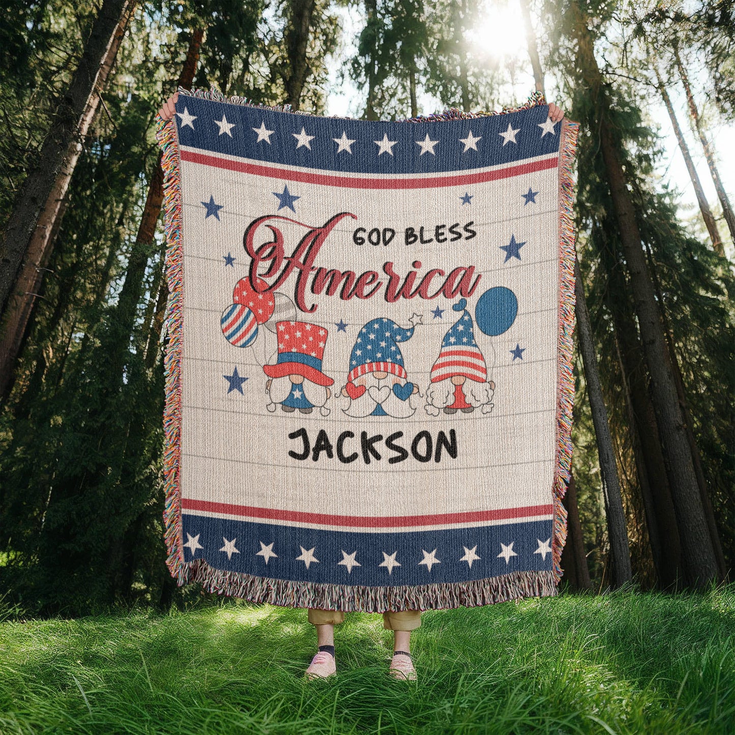 Personalized Heirloom Artwork Woven Blanket God Bless America-Express Your Love Gifts