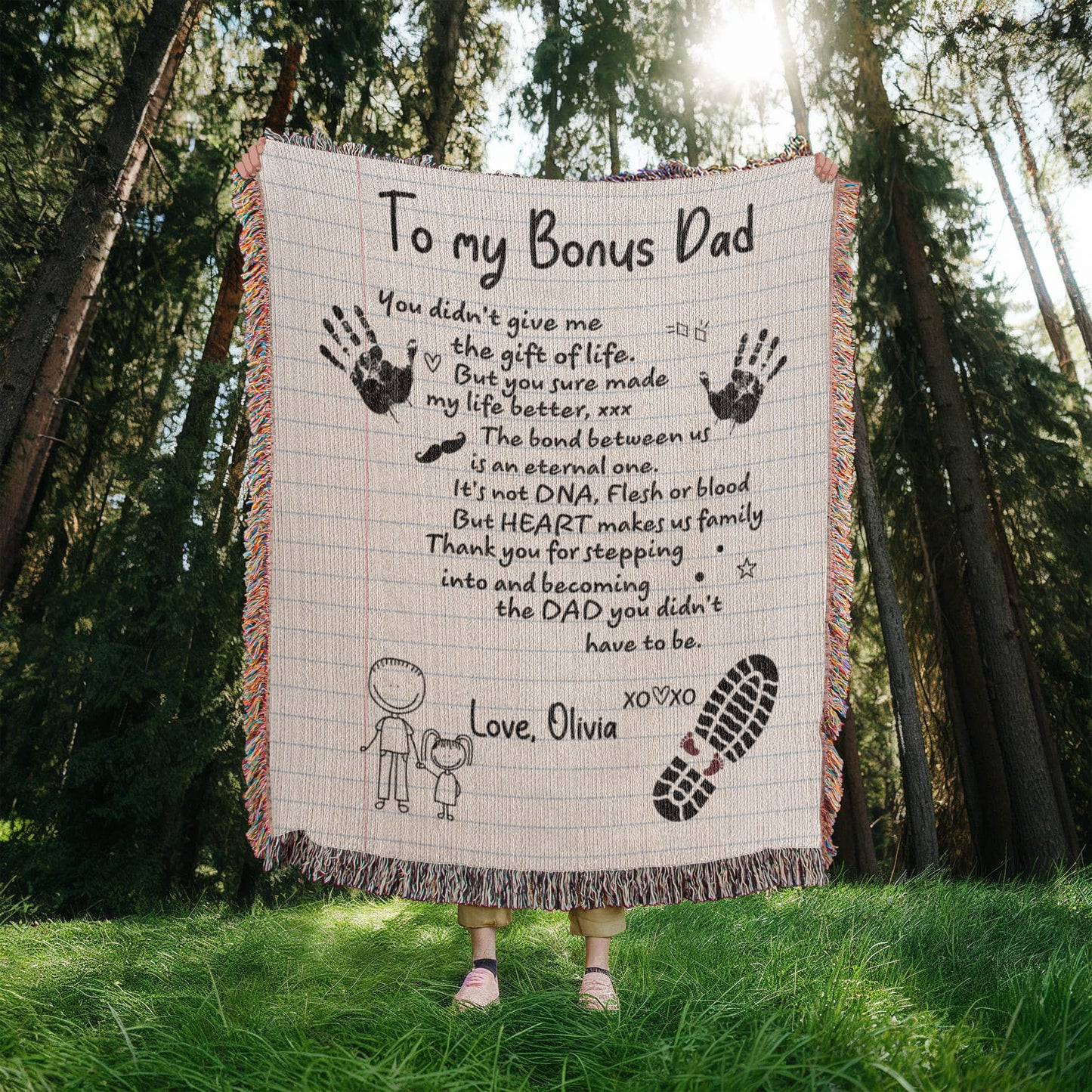 Personalized Heirloom Artwork Woven Blanket Bonus Dad-Express Your Love Gifts