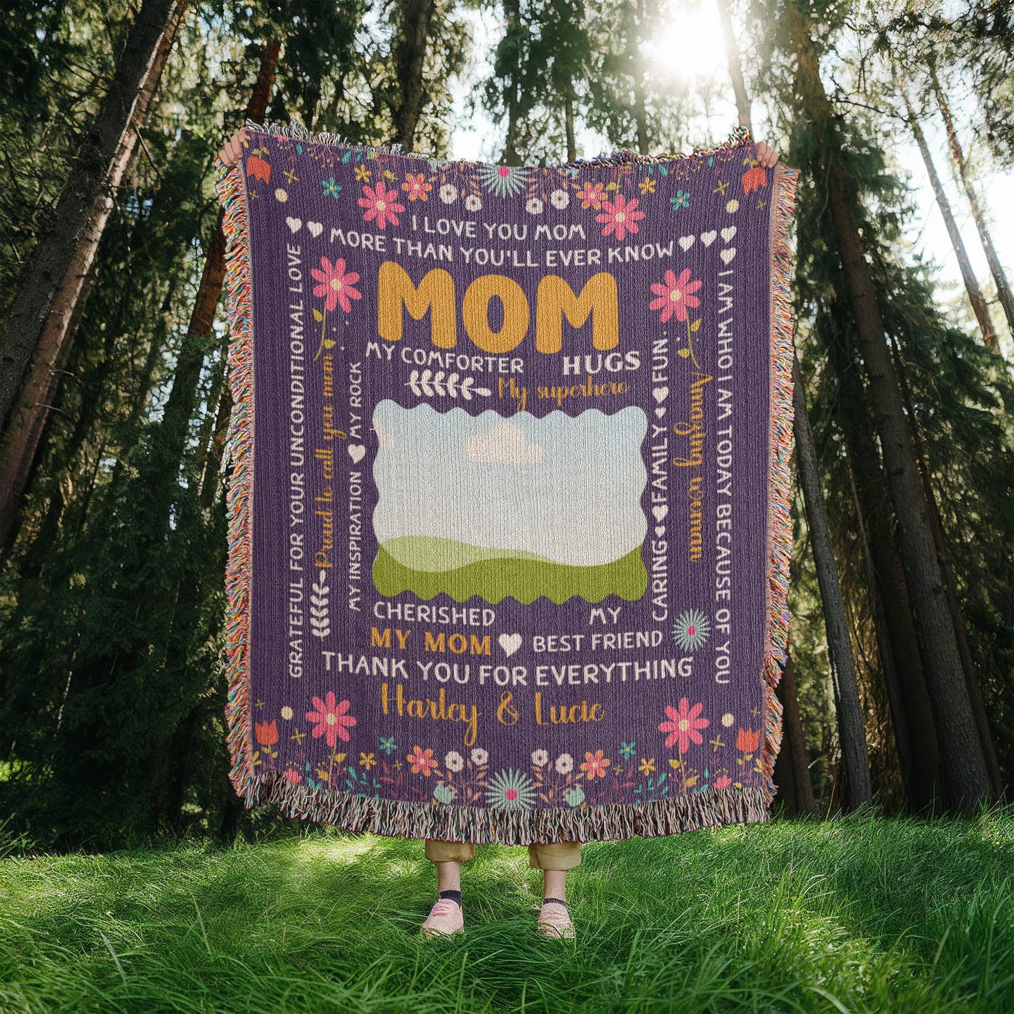 Personalized Heirloom Artwork Woven Blanket I Love You Mom-Express Your Love Gifts