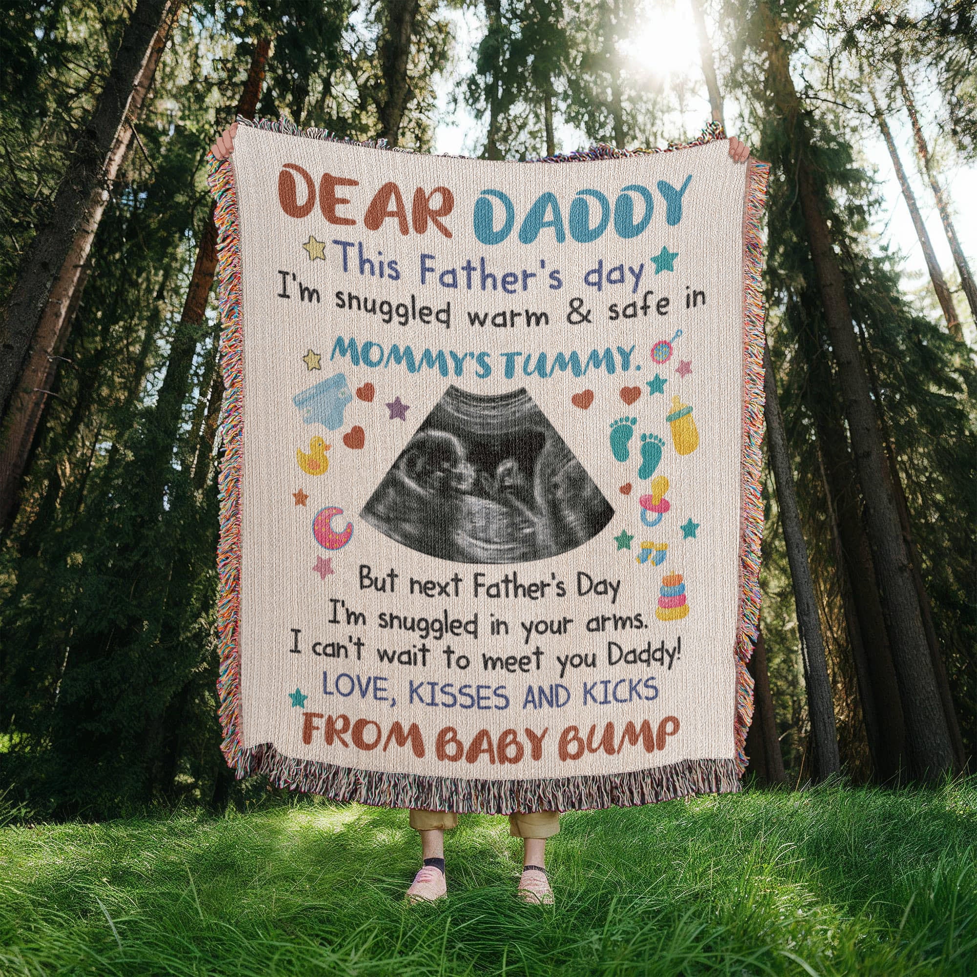 Personalized Heirloom Artwork Woven Blanket Dear Daddy From Baby Bump-Express Your Love Gifts