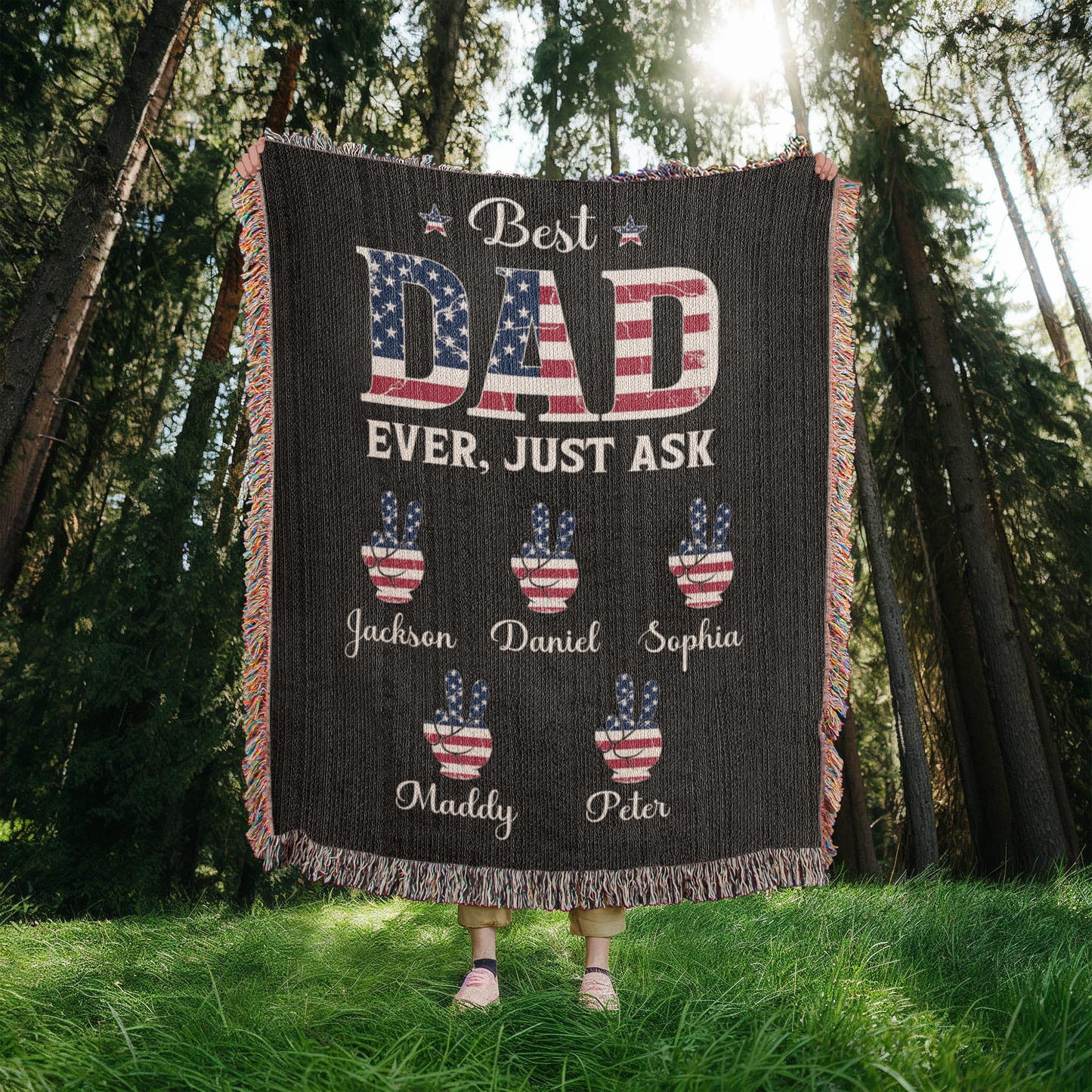 Personalized Heirloom Artwork Woven Blanket Best Dad Ever Just Ask-Express Your Love Gifts