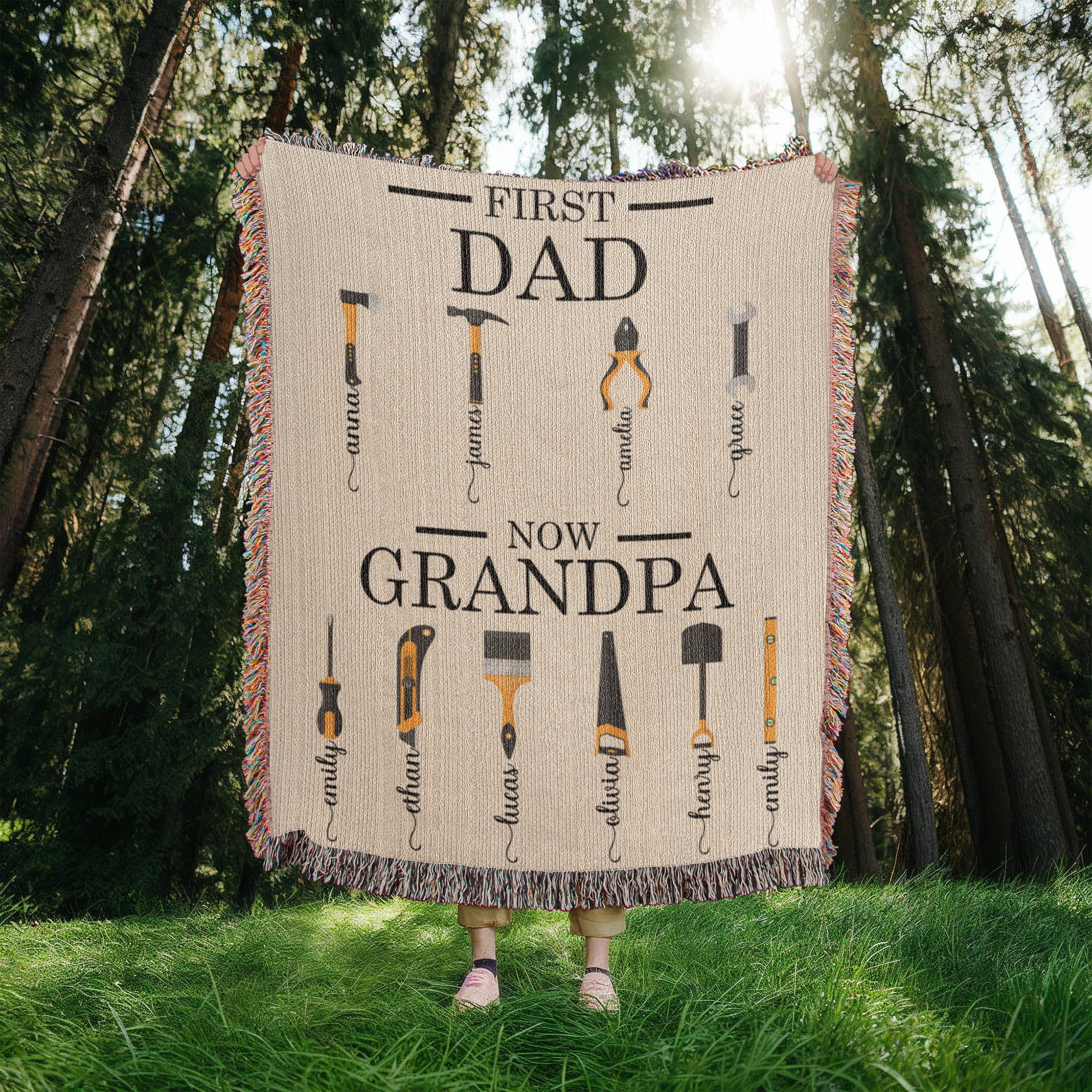 Personalized Heirloom Artwork Woven Blanket First Dad Now Grandpa-Express Your Love Gifts
