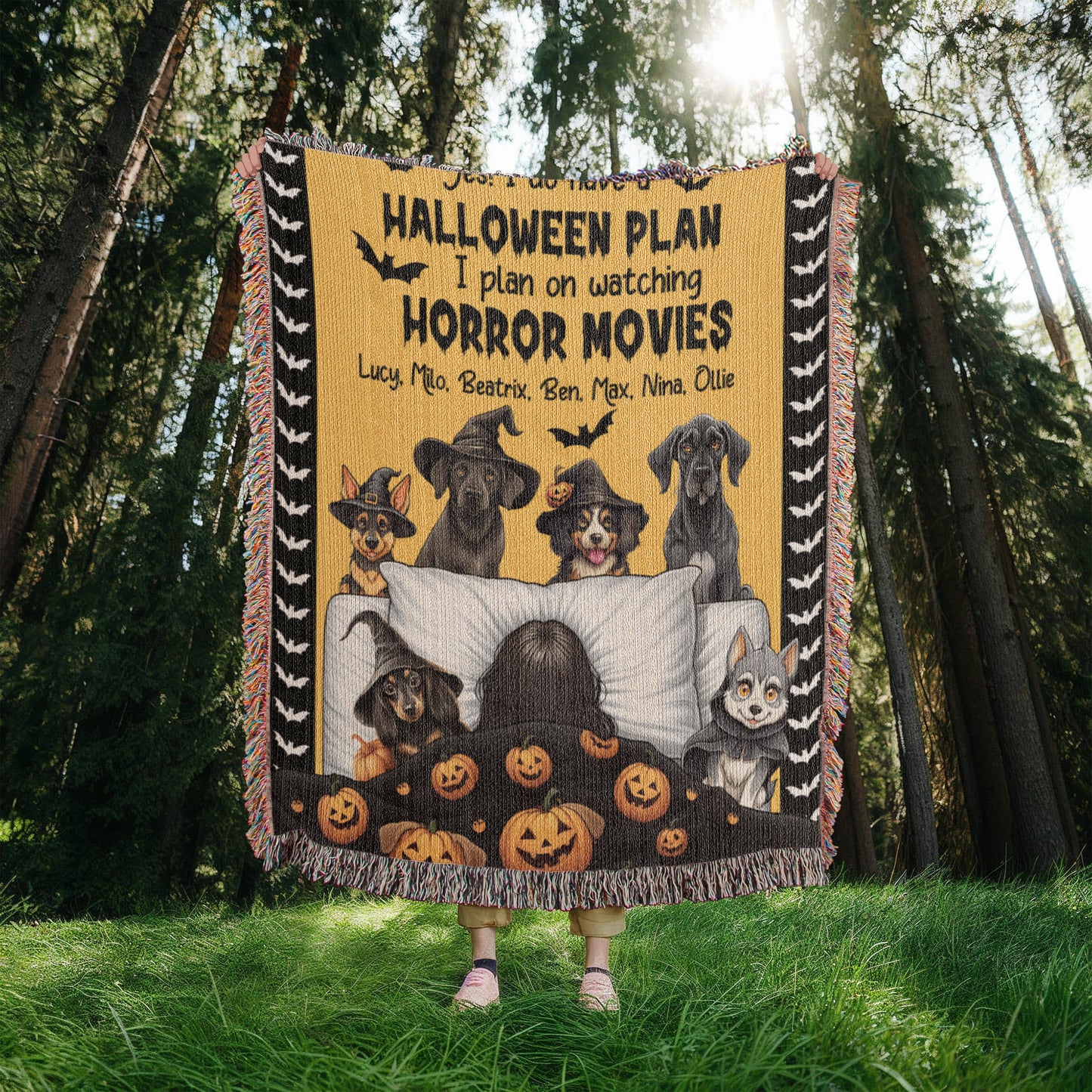 Personalized Heirloom Artwork Woven Blanket Haloween Plan-Express Your Love Gifts