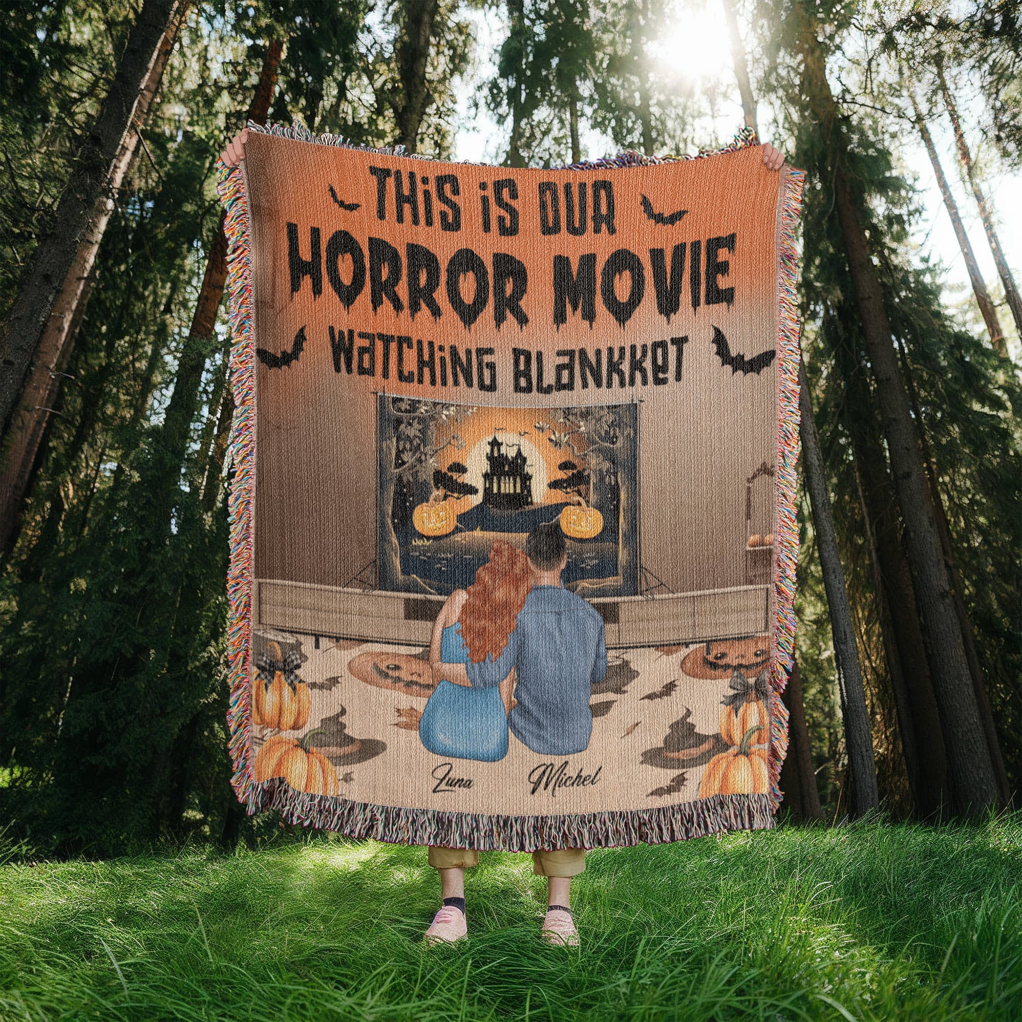 Personalized Heirloom Artwork Woven Blanket Horror Movie-Express Your Love Gifts