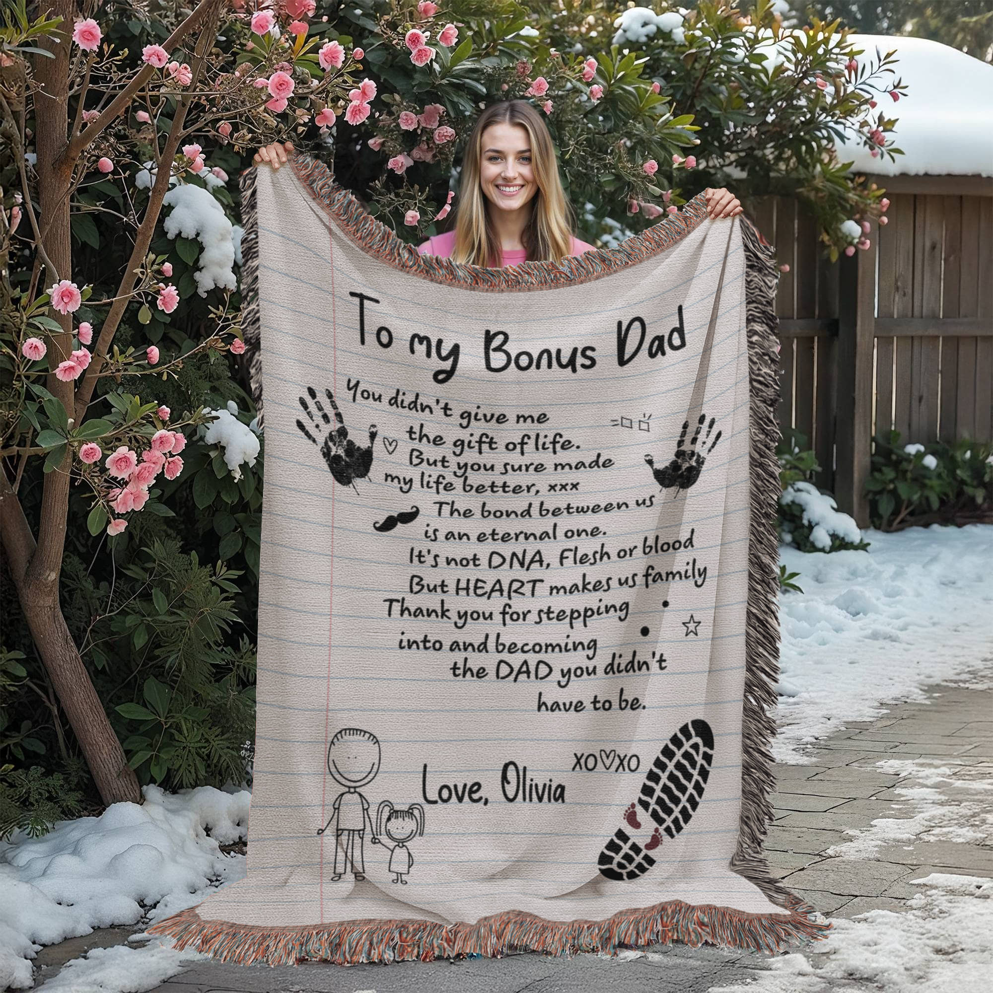 Personalized Heirloom Artwork Woven Blanket Bonus Dad-Express Your Love Gifts