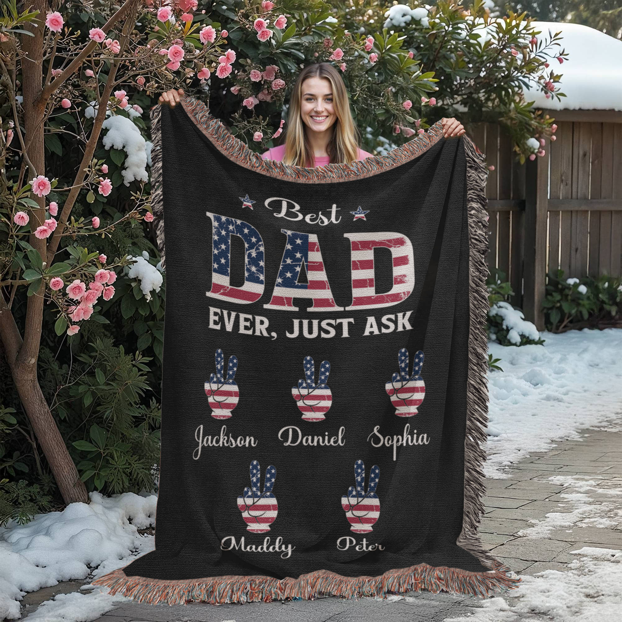 Personalized Heirloom Artwork Woven Blanket Best Dad Ever Just Ask-Express Your Love Gifts