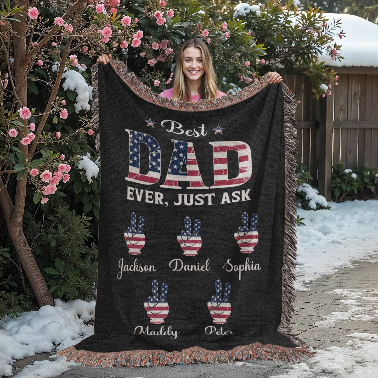 Personalized Heirloom Artwork Woven Blanket Best Dad Ever Just Ask-Express Your Love Gifts