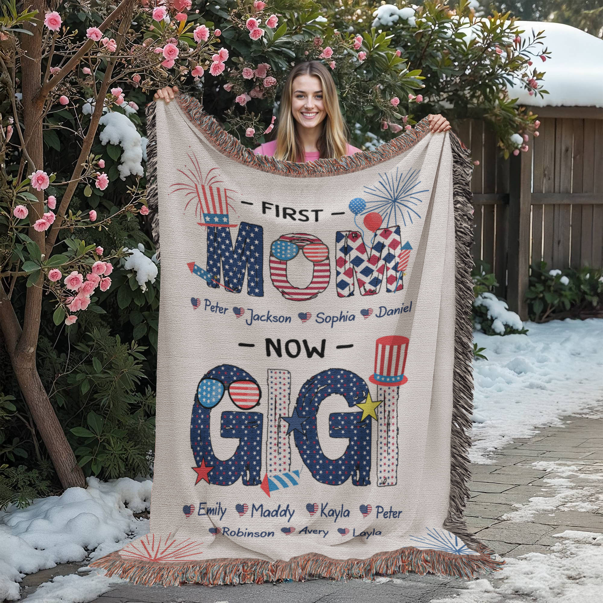 Personalized Heirloom Artwork Woven Blanket First Mom-Express Your Love Gifts