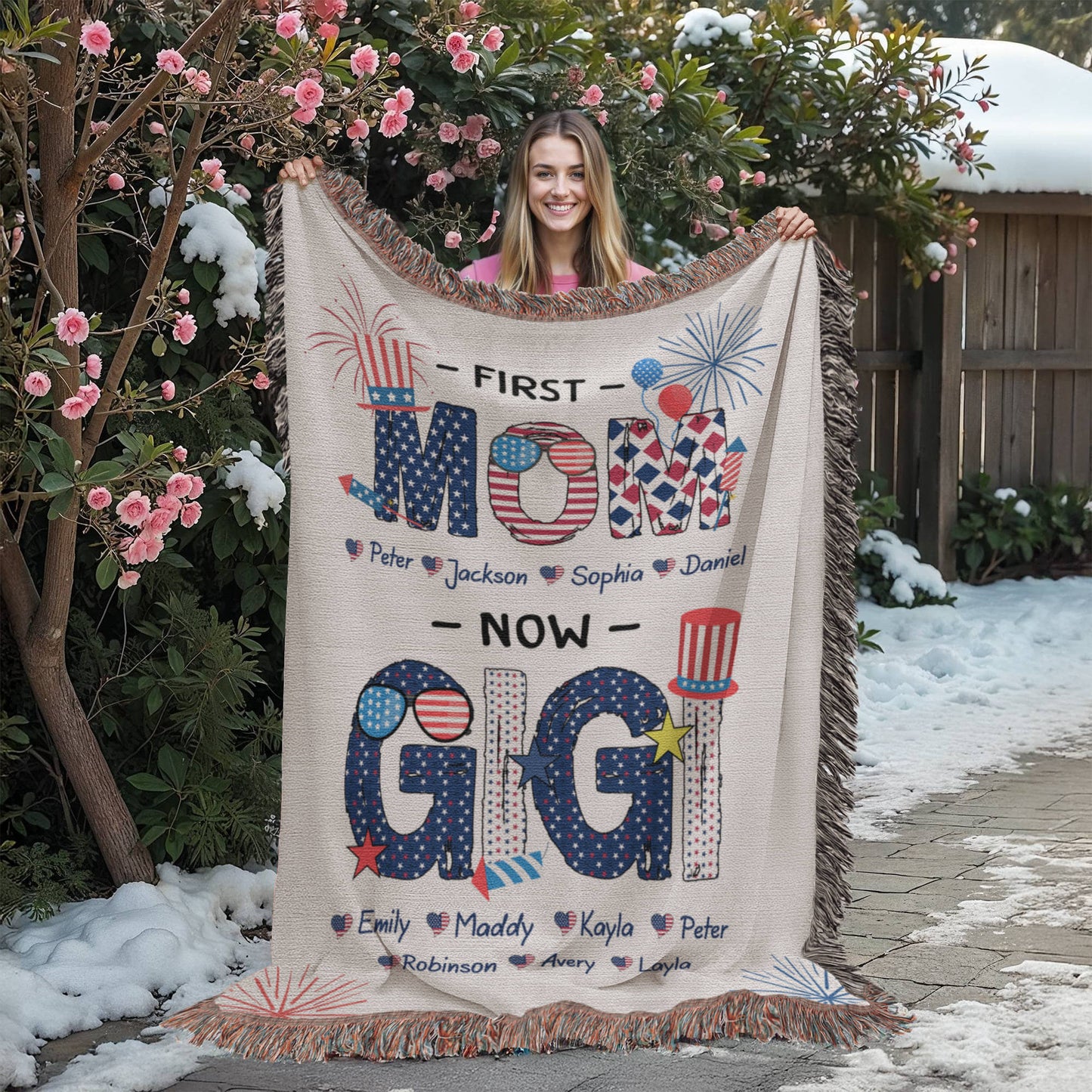 Personalized Heirloom Artwork Woven Blanket First Mom-Express Your Love Gifts