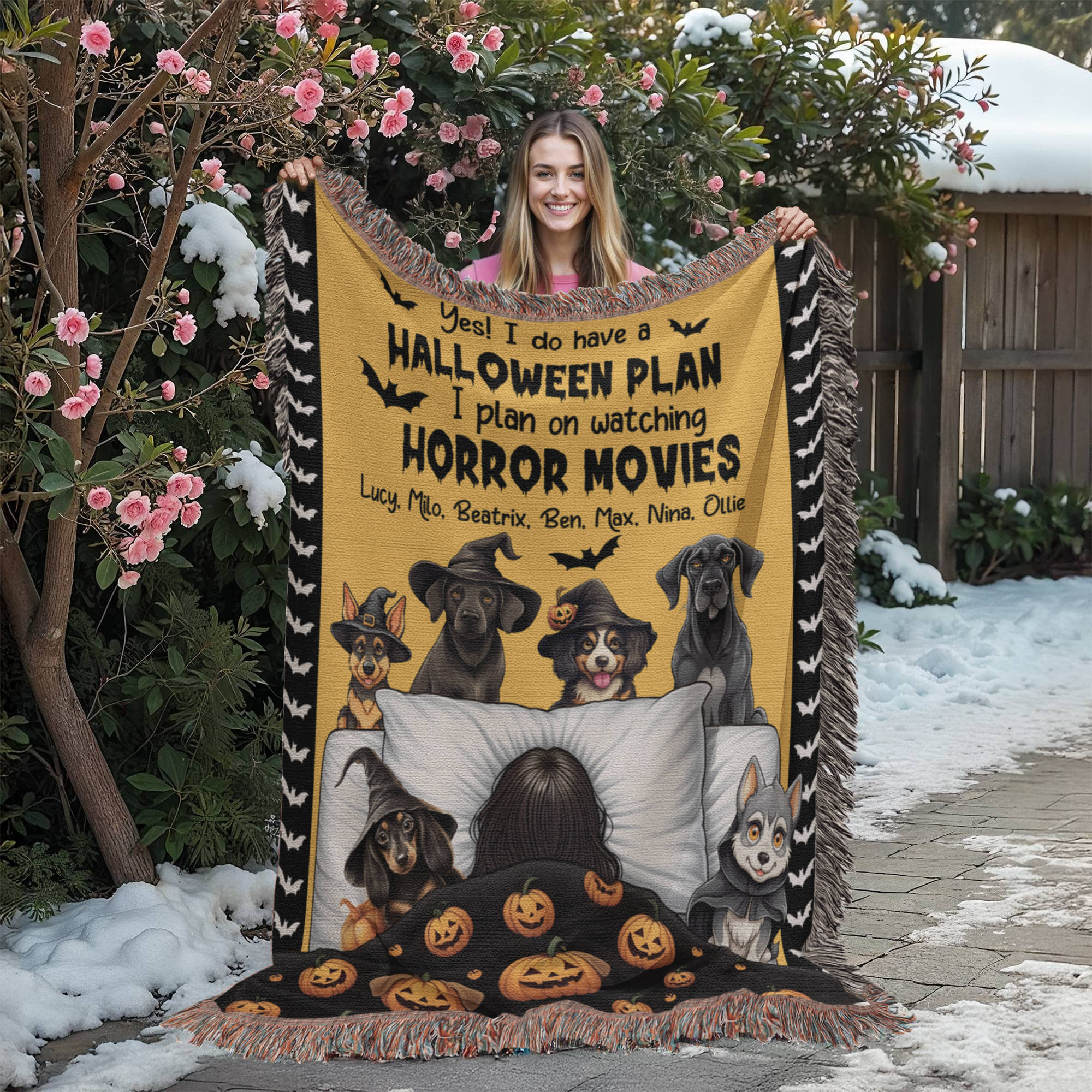 Personalized Heirloom Artwork Woven Blanket Haloween Plan-Express Your Love Gifts