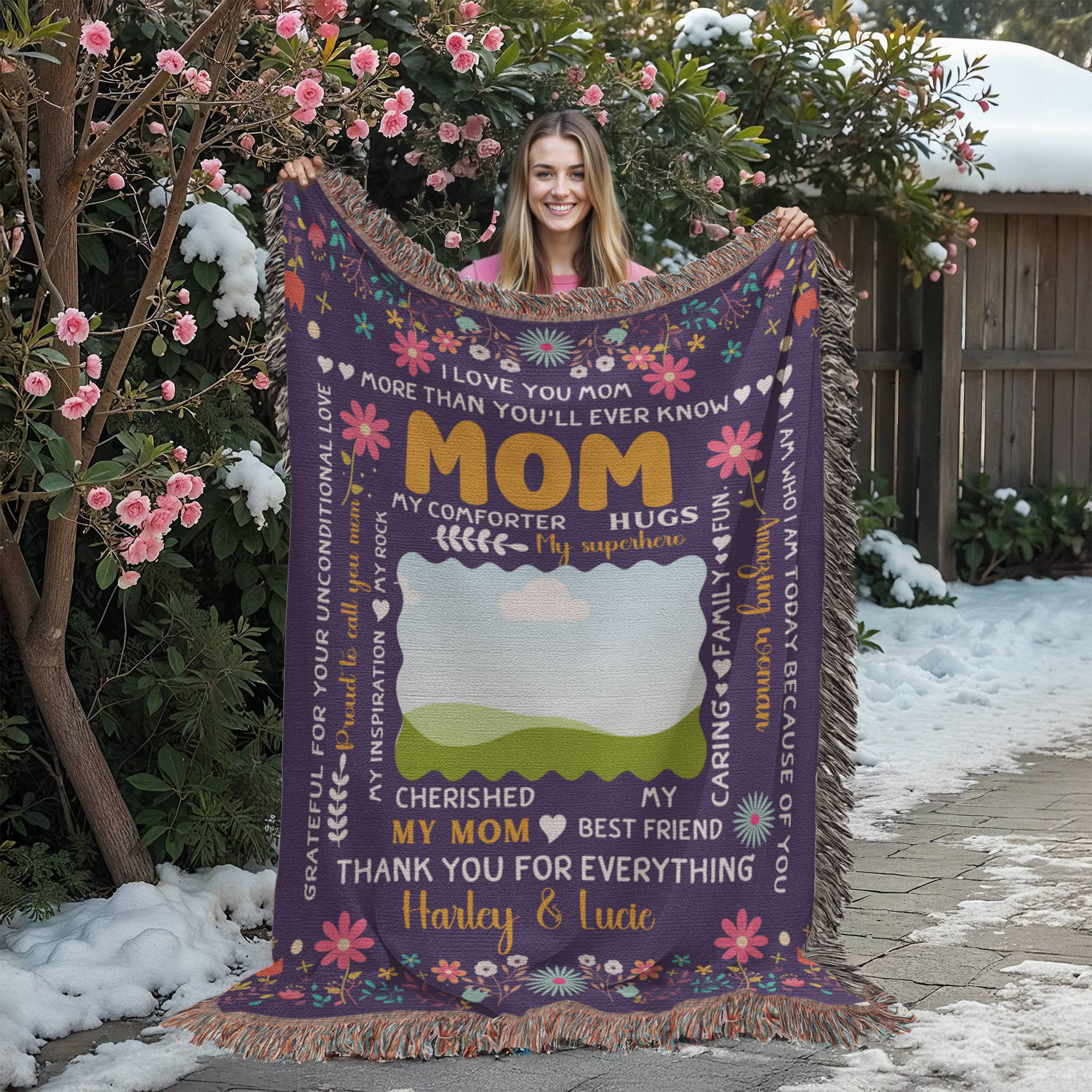 Personalized Heirloom Artwork Woven Blanket I Love You Mom-Express Your Love Gifts