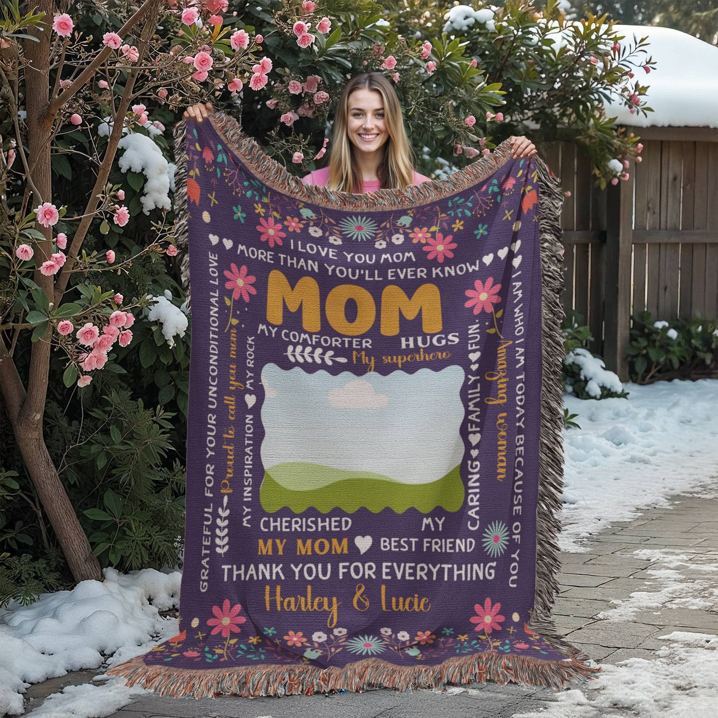 Personalized Heirloom Artwork Woven Blanket I Love You Mom-Express Your Love Gifts