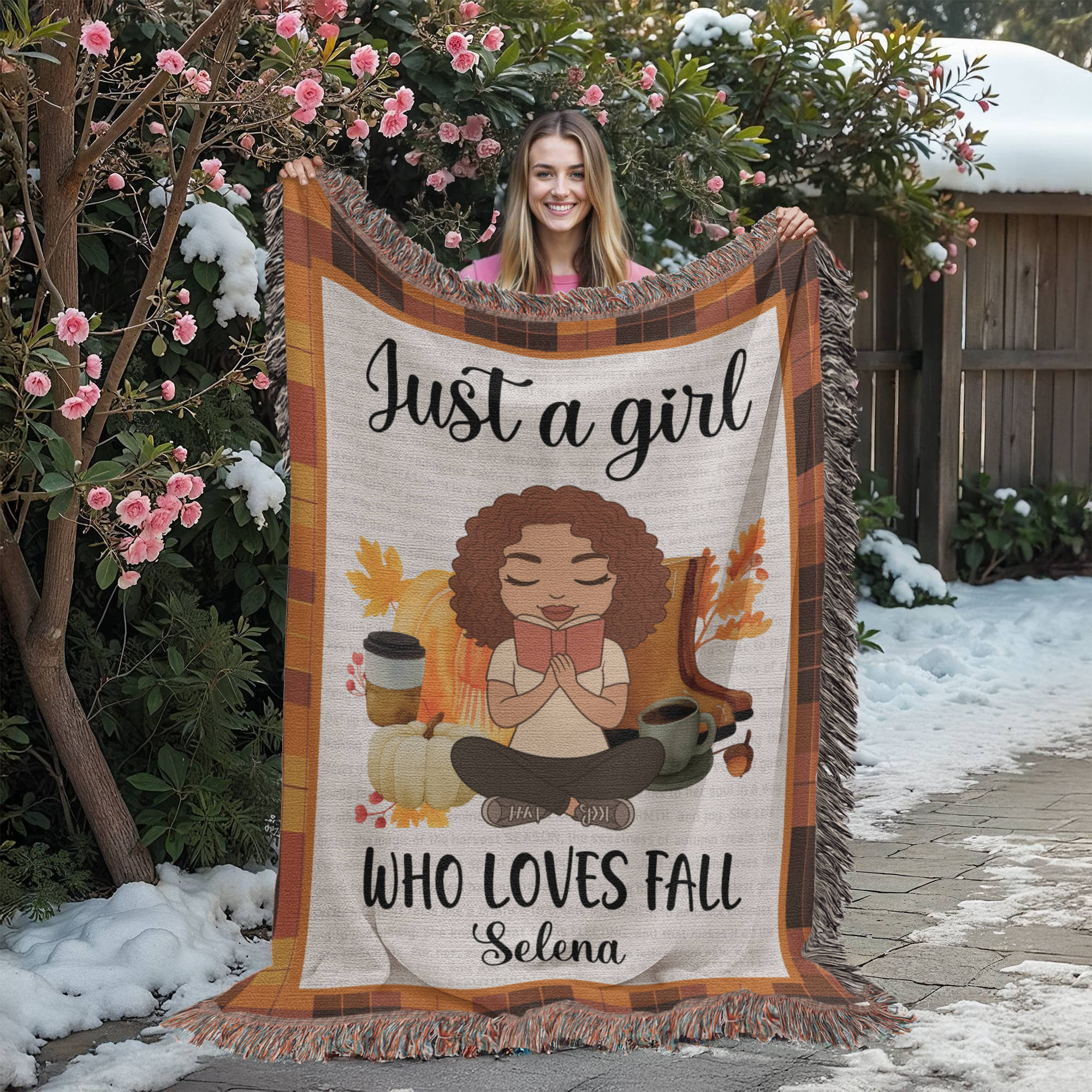 Personalized Heirloom Artwork Woven Blanket Just a Girl-Express Your Love Gifts