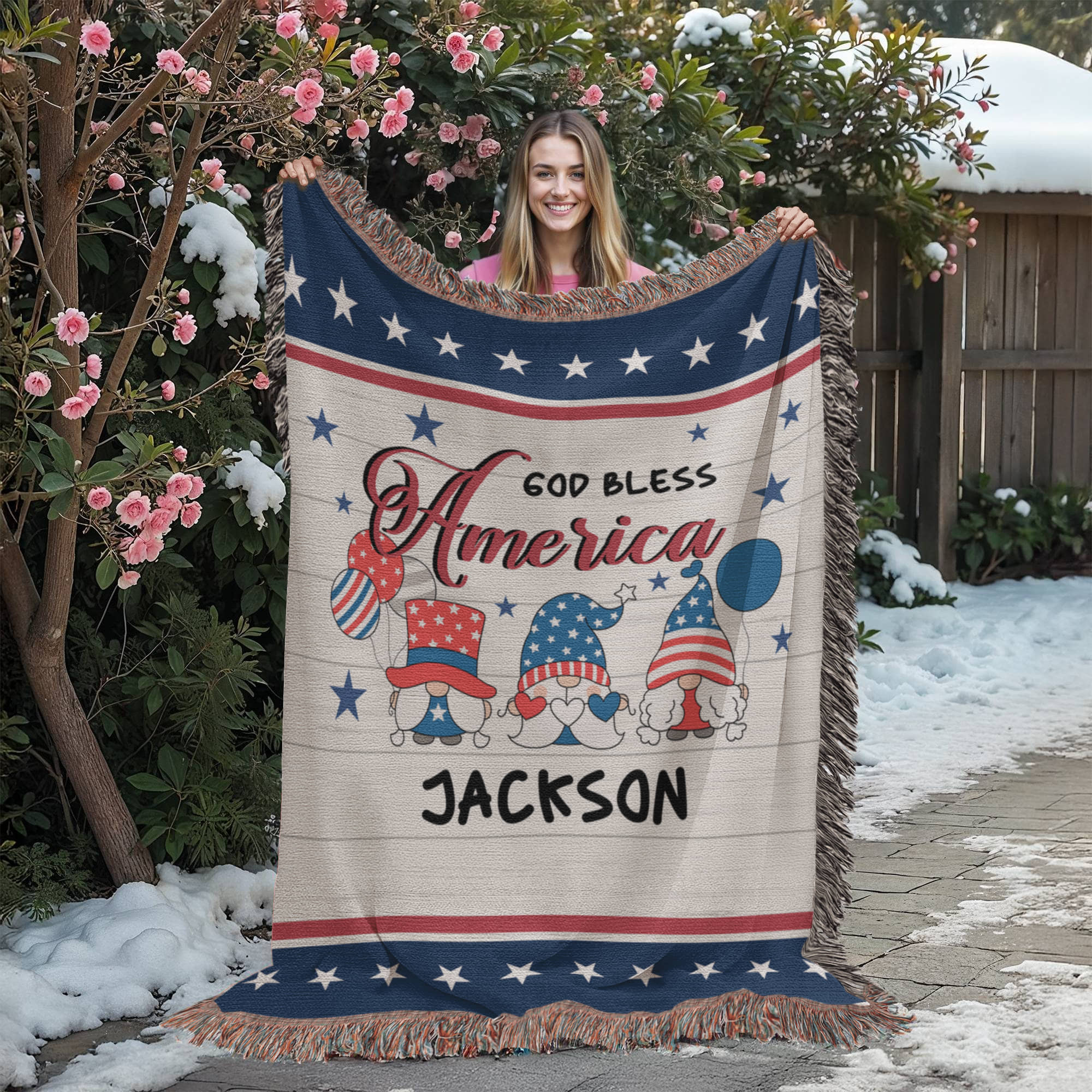 Personalized Heirloom Artwork Woven Blanket God Bless America-Express Your Love Gifts