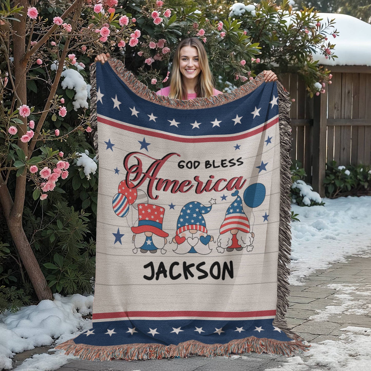 Personalized Heirloom Artwork Woven Blanket God Bless America-Express Your Love Gifts