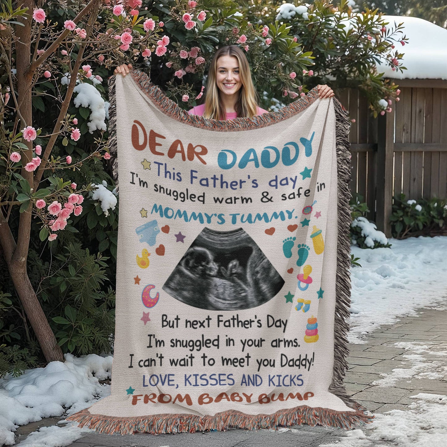 Personalized Heirloom Artwork Woven Blanket Dear Daddy From Baby Bump-Express Your Love Gifts