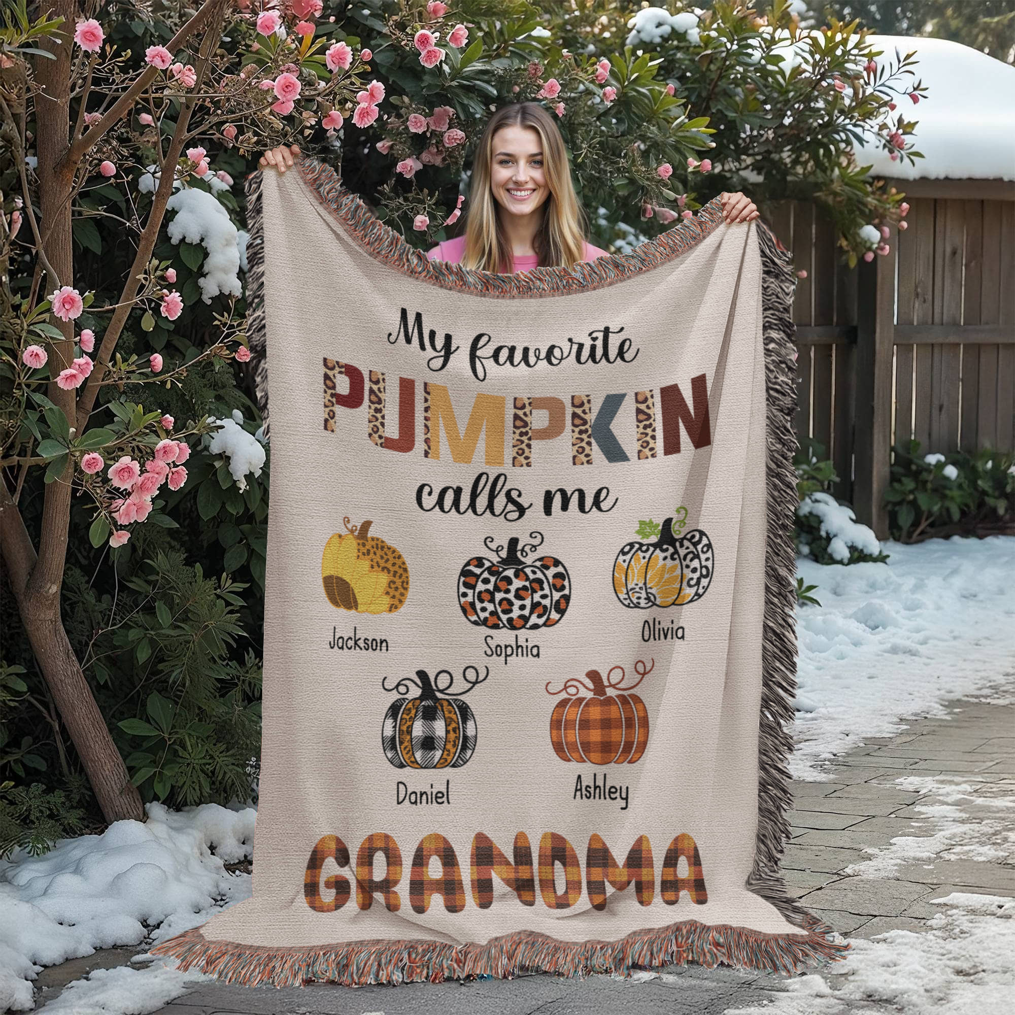 Personalized Heirloom Artwork Woven Blanket Favorite Pumpkin-Express Your Love Gifts