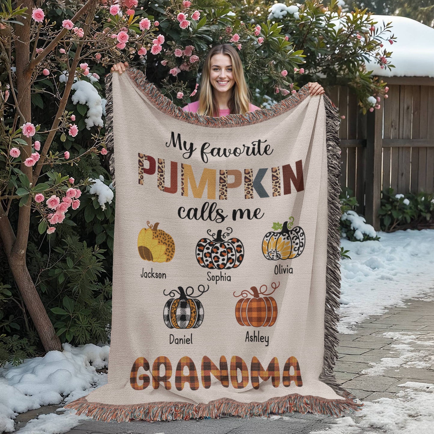 Personalized Heirloom Artwork Woven Blanket Favorite Pumpkin-Express Your Love Gifts