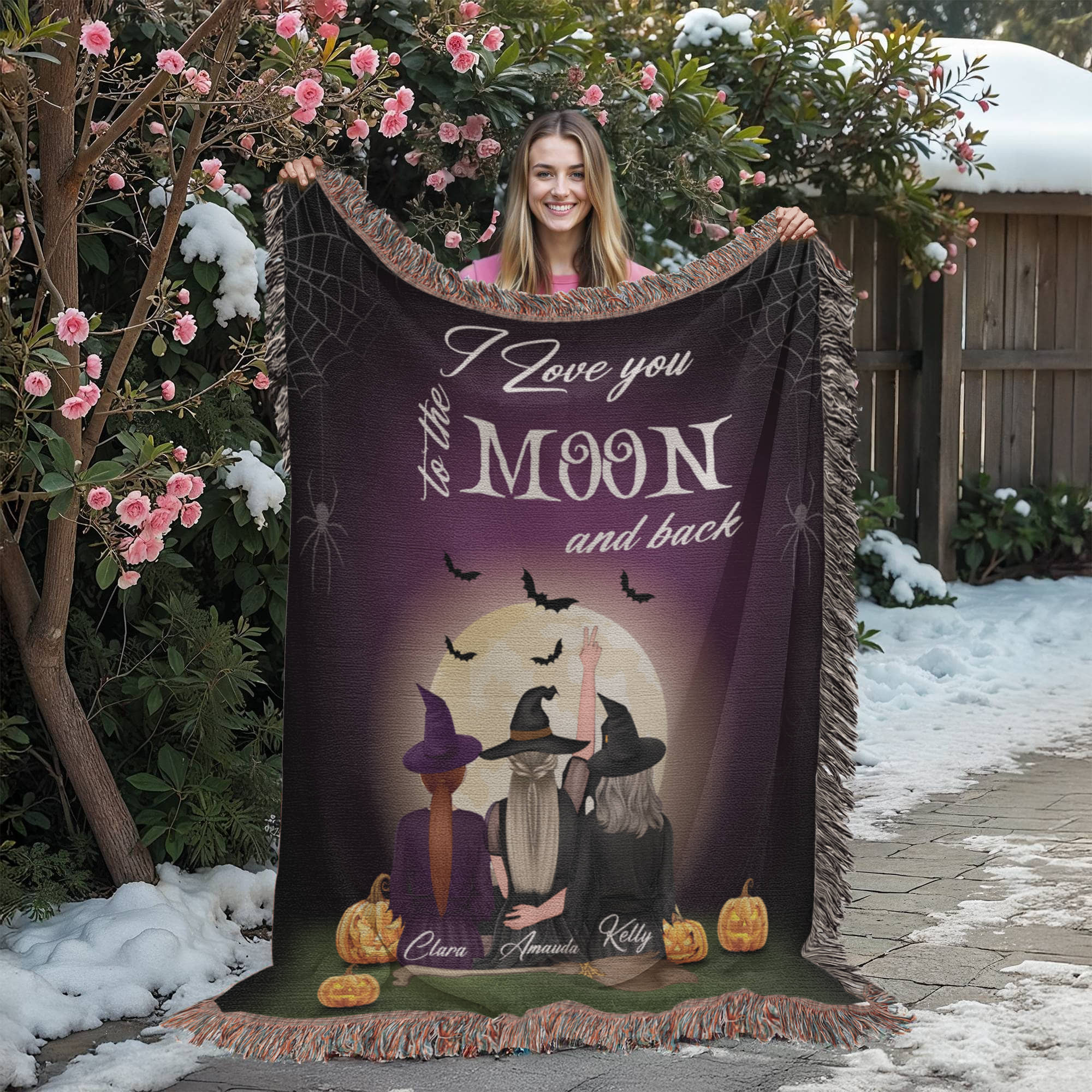 Personalized Heirloom Artwork Woven Blanket I Love You to The Moon and Back-Express Your Love Gifts